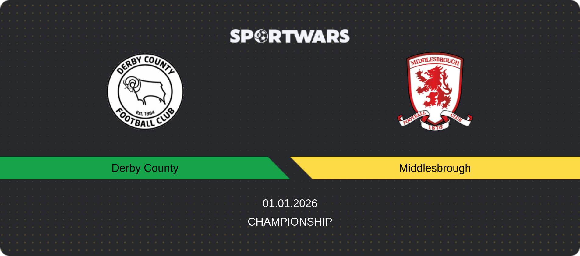 Match prediction Derby County — Middlesbrough, Championship, 01.01.2026