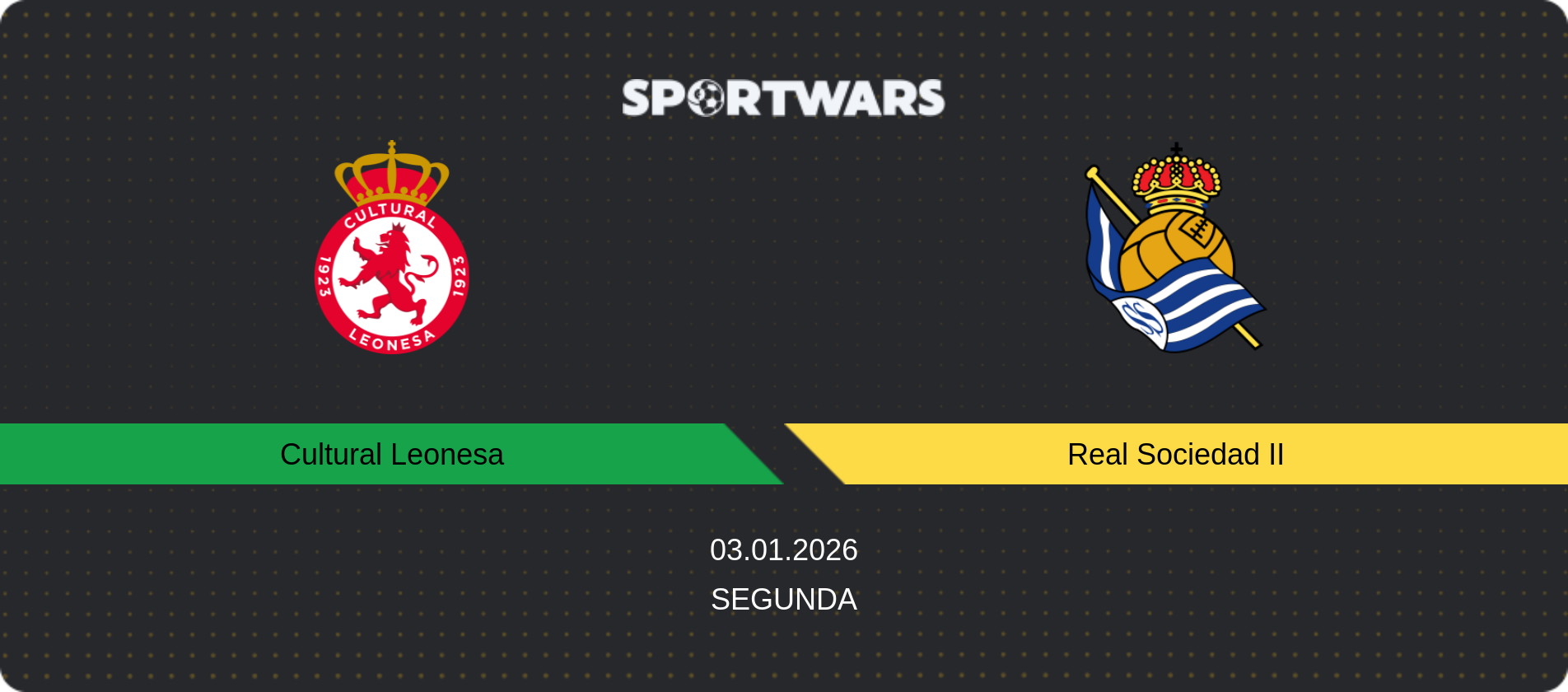 Match prediction Cultural Leonesa — Real Sociedad II, Segunda, 03.01.2026