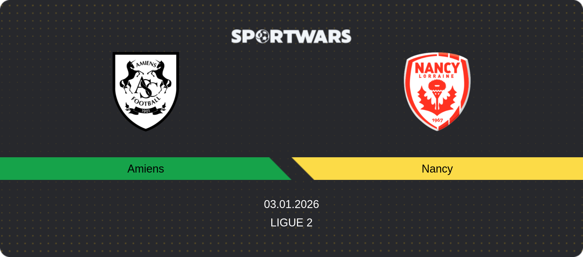 Match prediction Amiens — Nancy, Ligue 2, 03.01.2026