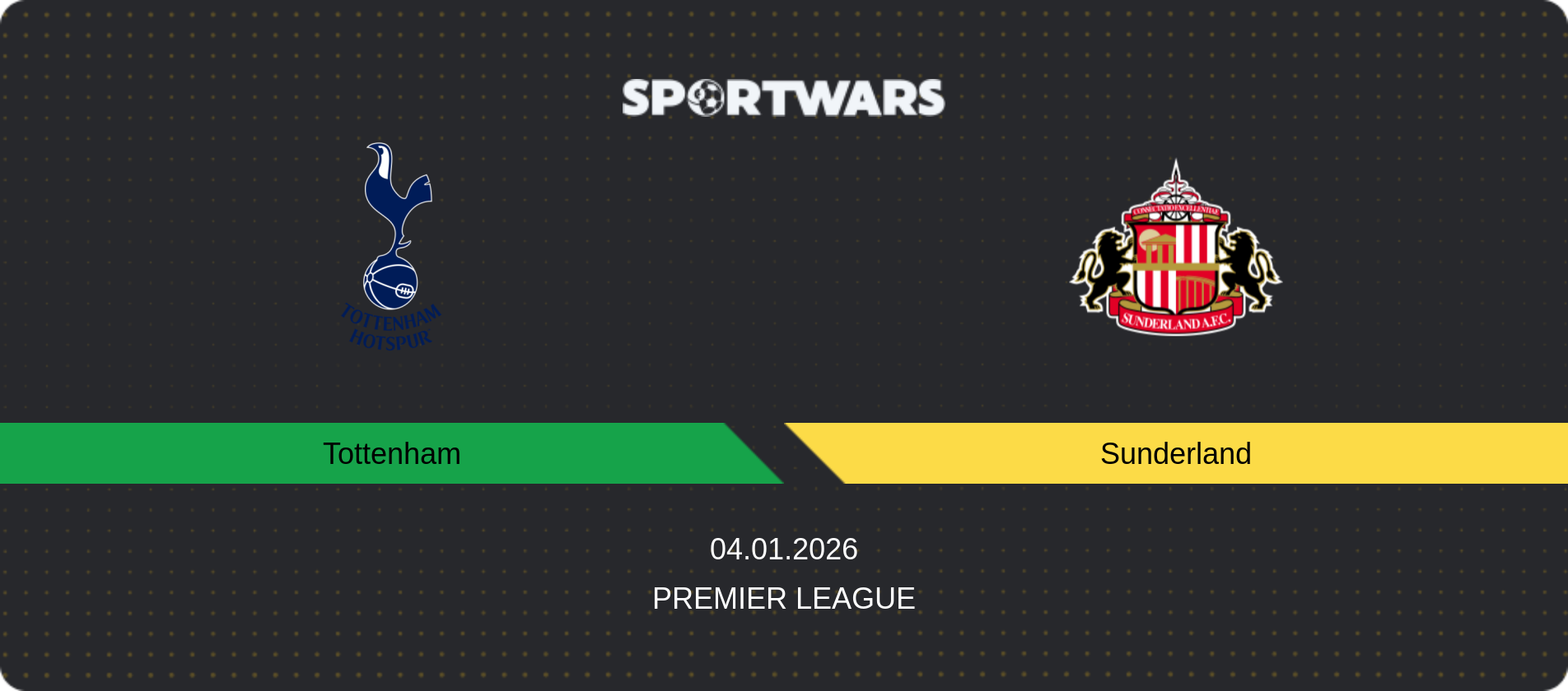 Match prediction Tottenham — Sunderland, Premier League, 04.01.2026