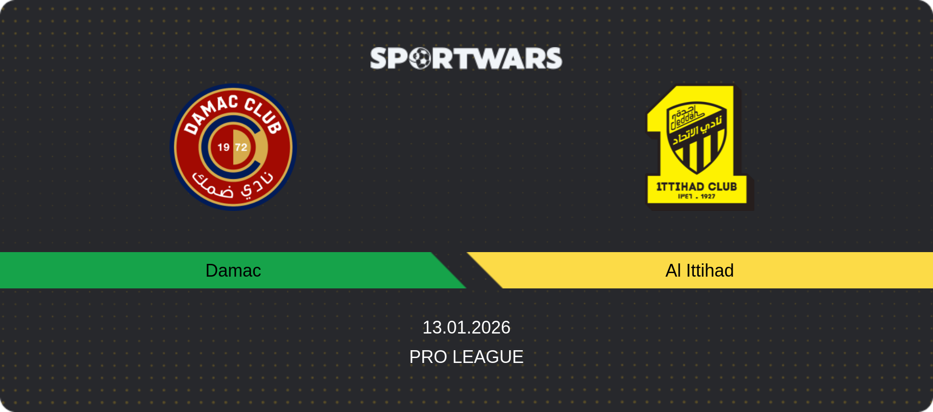 Match prediction Damac — Al Ittihad, Pro League, 13.01.2026