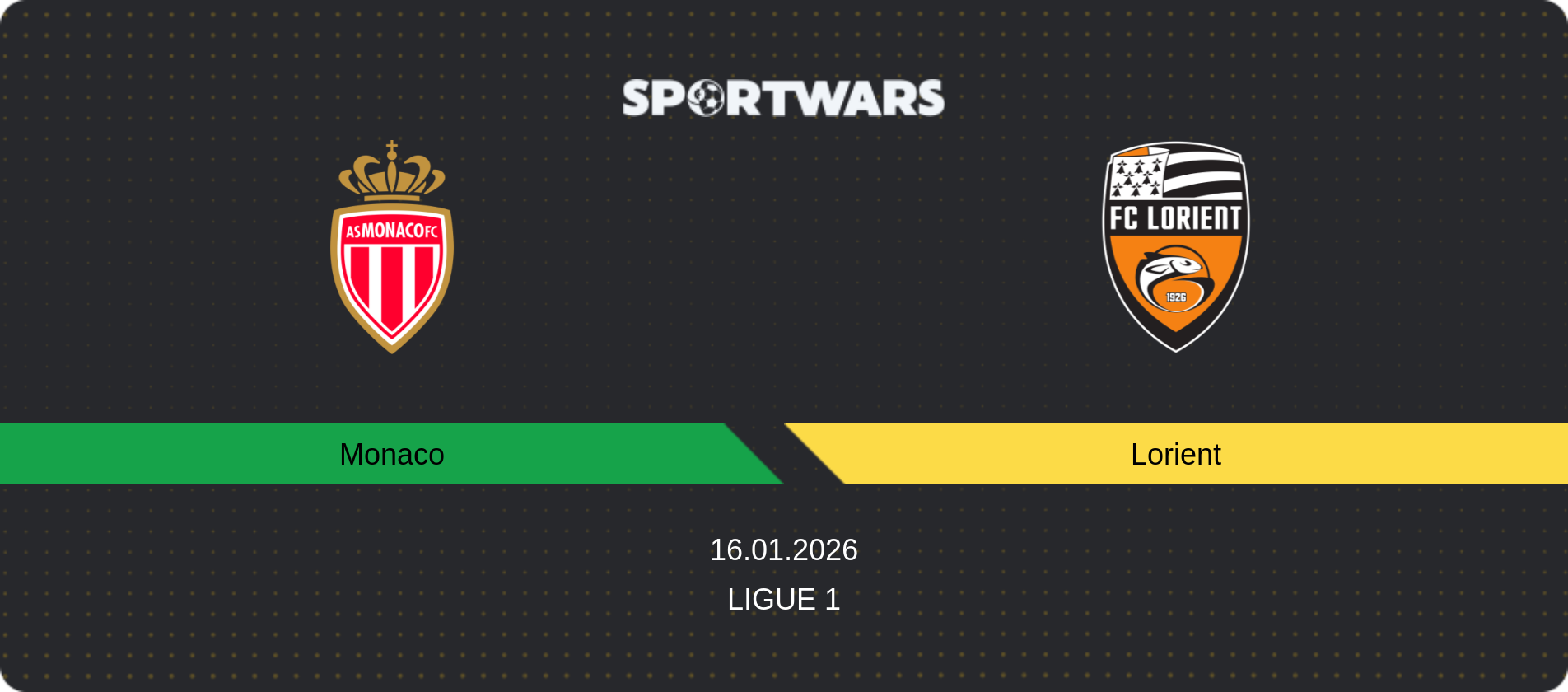 Match prediction Monaco — Lorient, Ligue 1, 16.01.2026