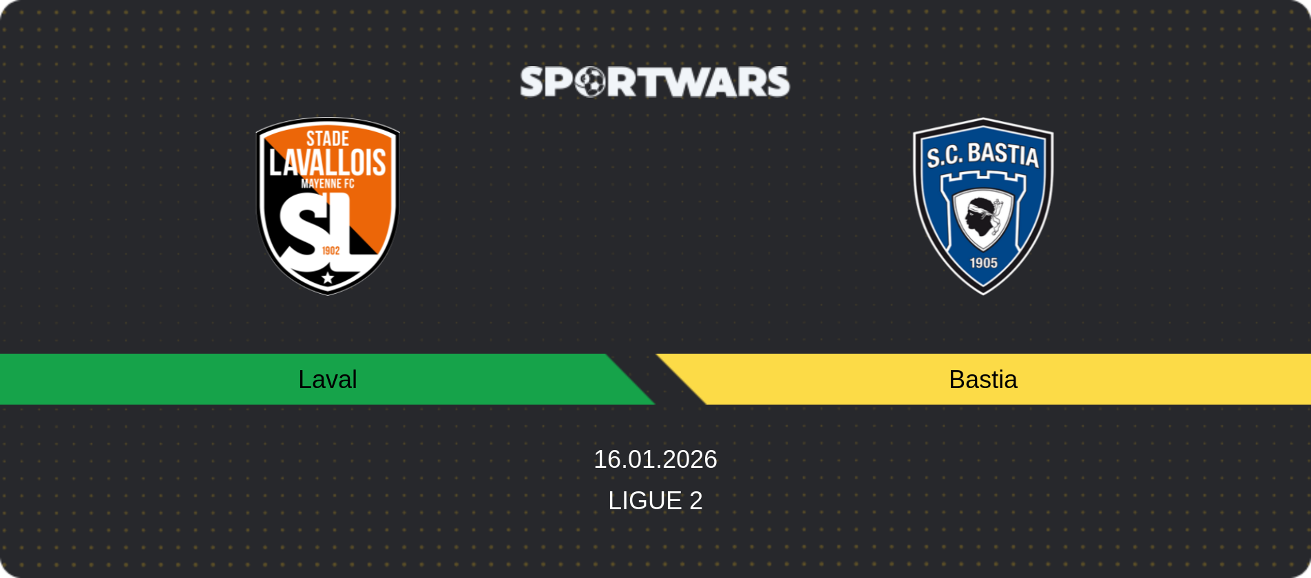 Match prediction Laval — Bastia, Ligue 2, 16.01.2026