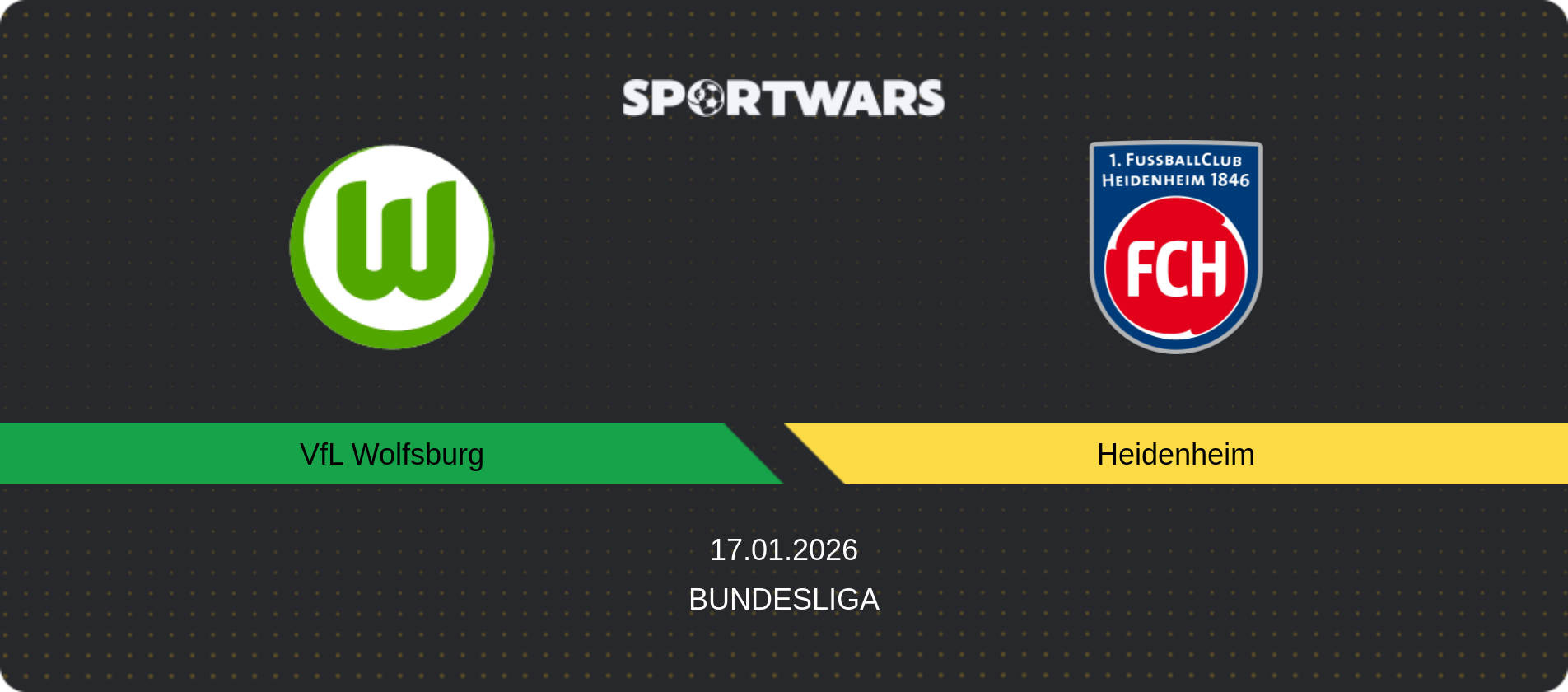 Match prediction VfL Wolfsburg — Heidenheim, Bundesliga, 17.01.2026