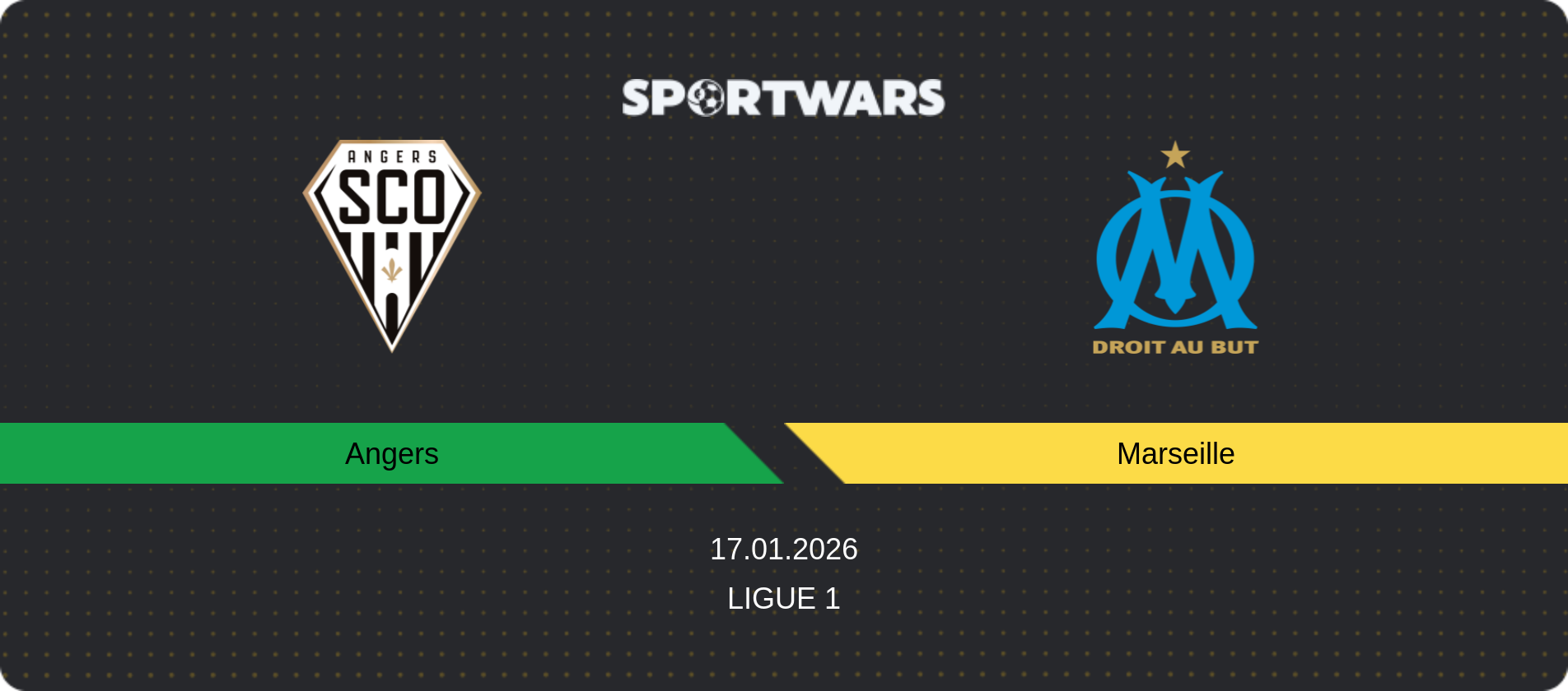 Match prediction Angers — Marseille, Ligue 1, 17.01.2026
