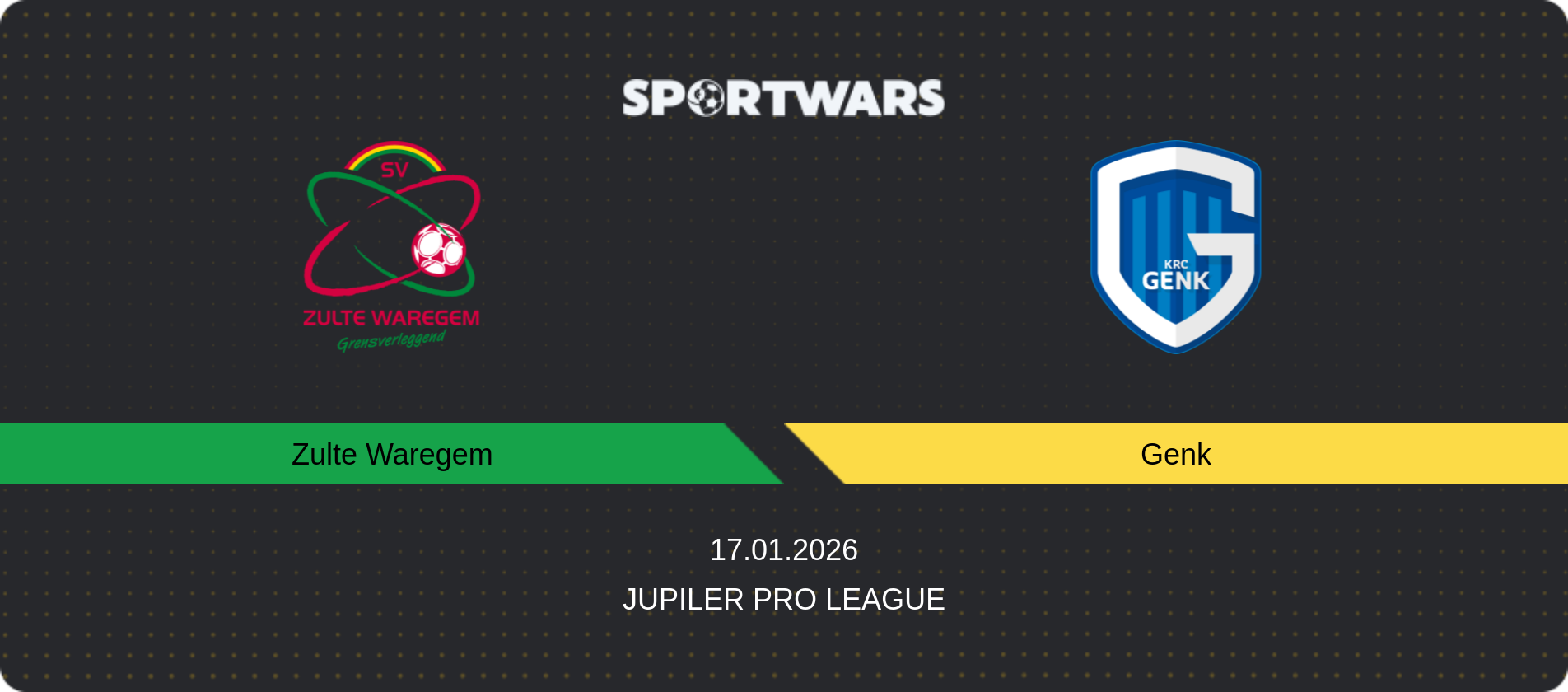 Match prediction Zulte Waregem — Genk, Jupiler Pro League, 17.01.2026