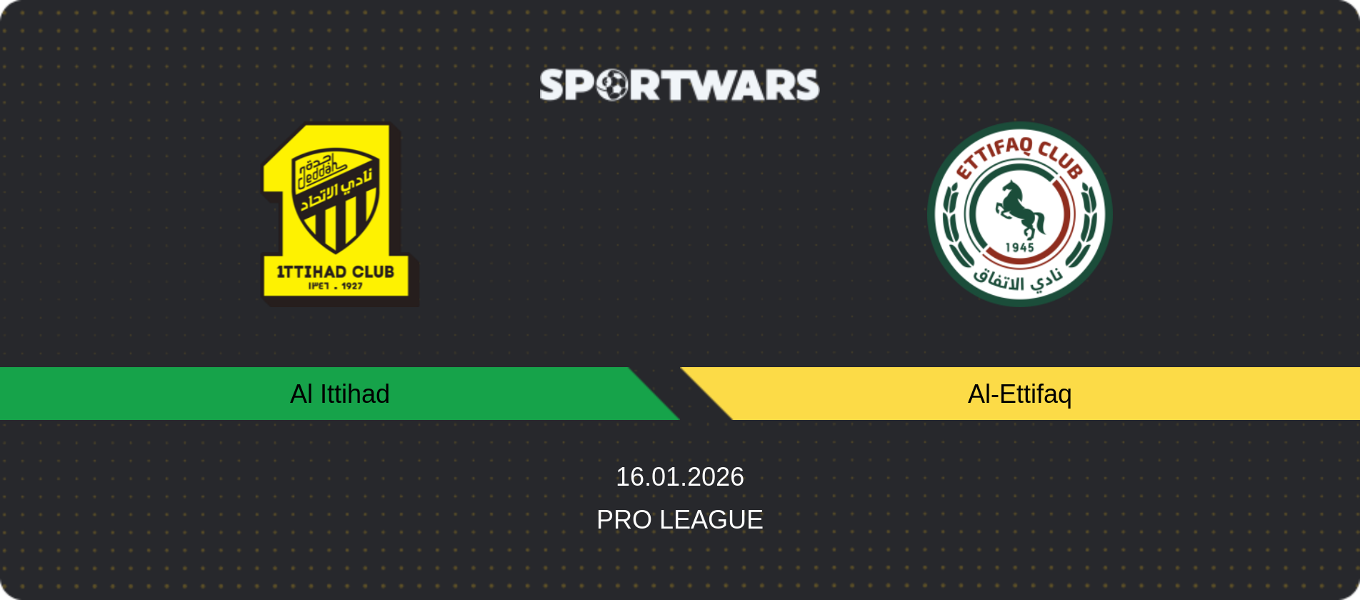Match prediction Al Ittihad — Al-Ettifaq, Pro League, 16.01.2026
