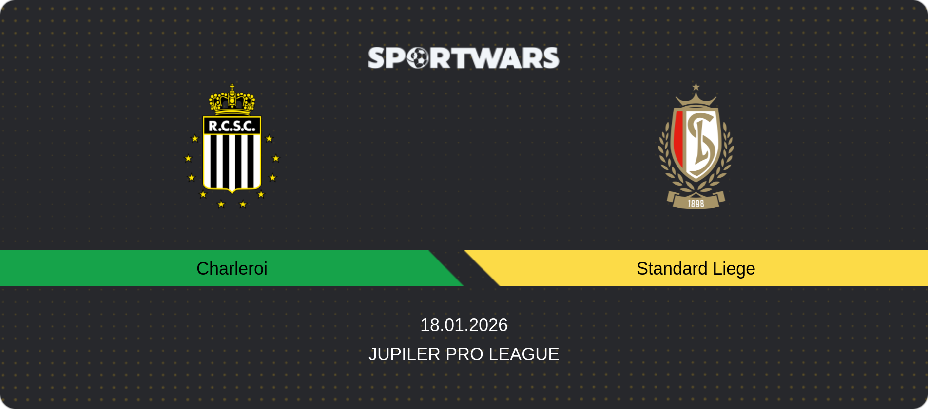 Match prediction Charleroi — Standard Liege, Jupiler Pro League, 18.01.2026