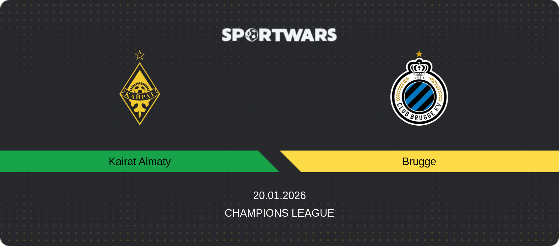 Match prediction Kairat Almaty — Brugge, Champions League, 20.01.2026