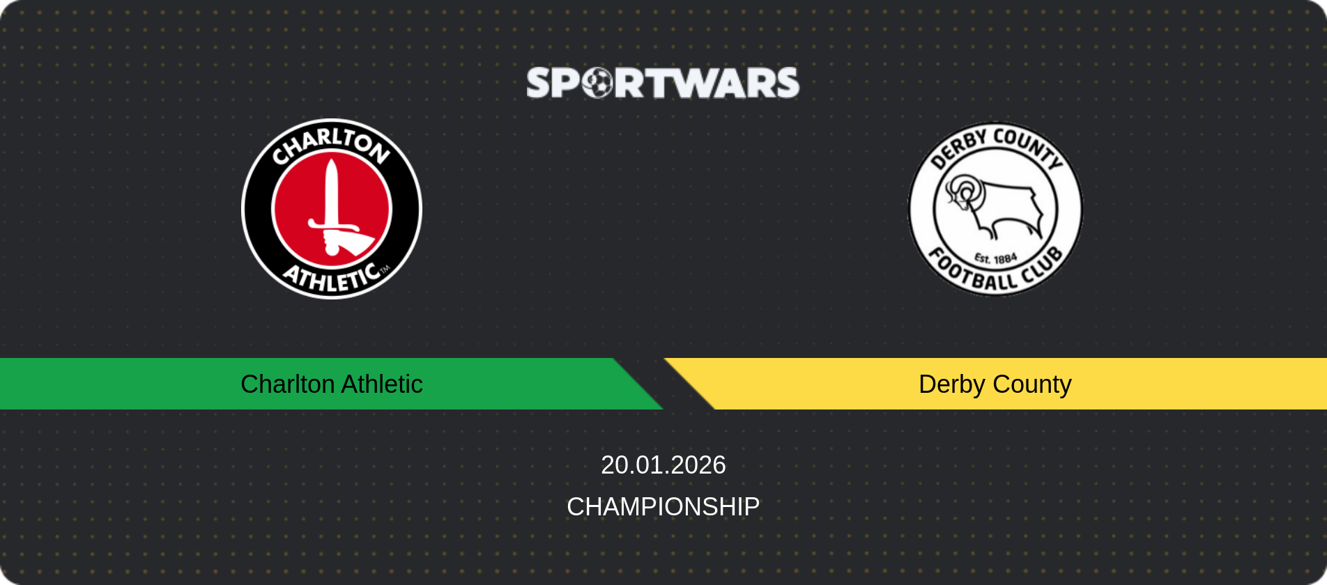 Match prediction Charlton Athletic — Derby County, Championship, 20.01.2026