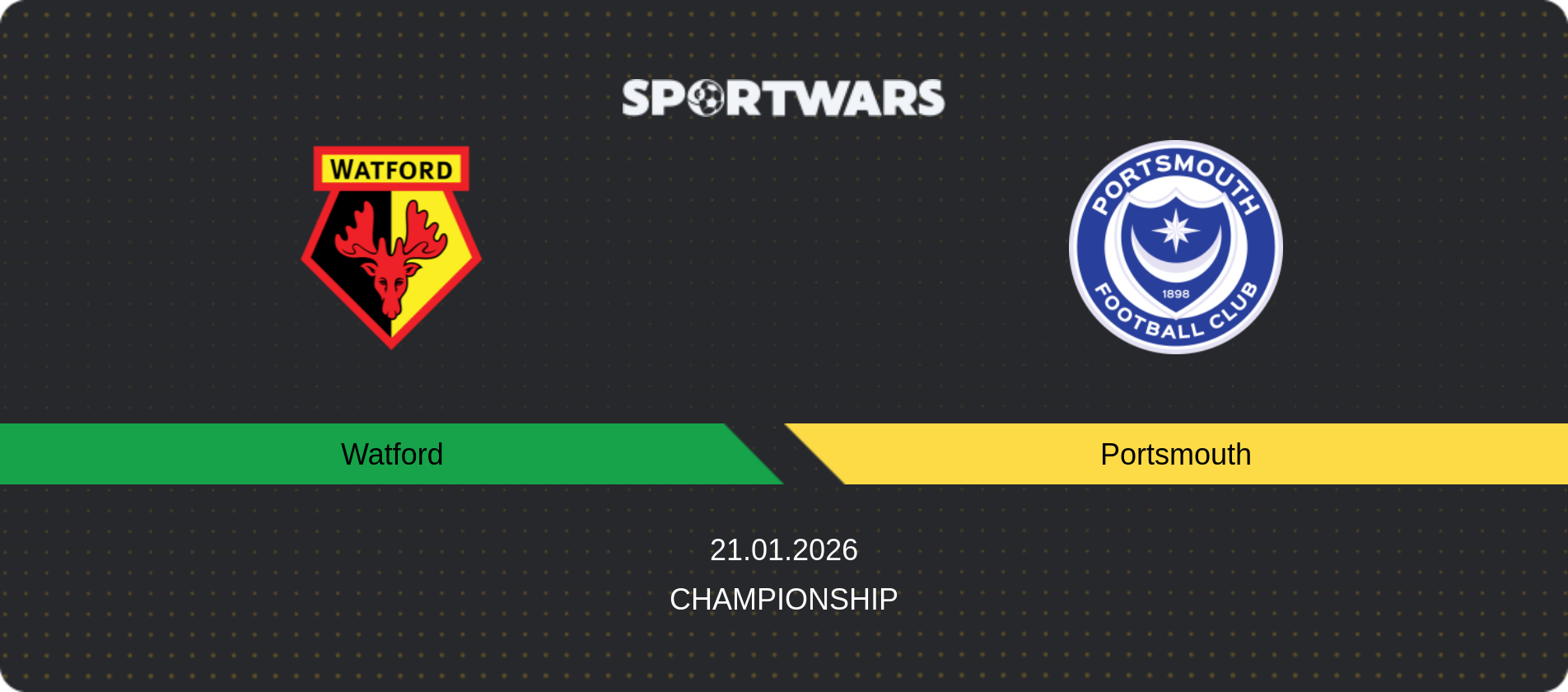 Match prediction Watford — Portsmouth, Championship, 21.01.2026