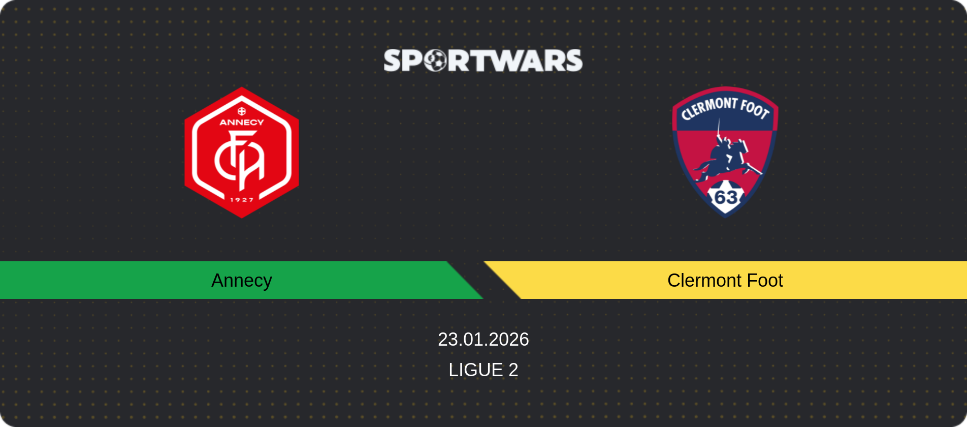 Match prediction Annecy — Clermont Foot, Ligue 2, 23.01.2026