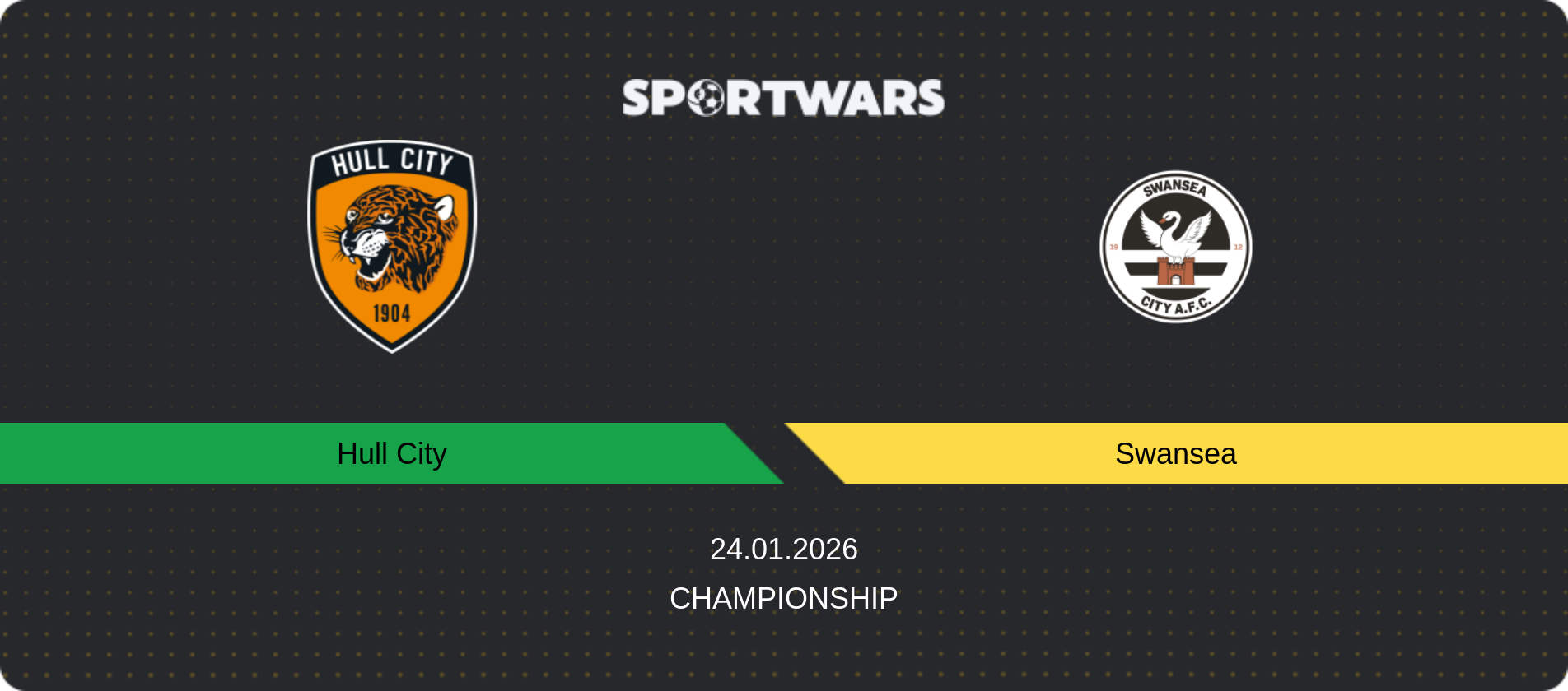 Match prediction Hull City — Swansea, Championship, 24.01.2026