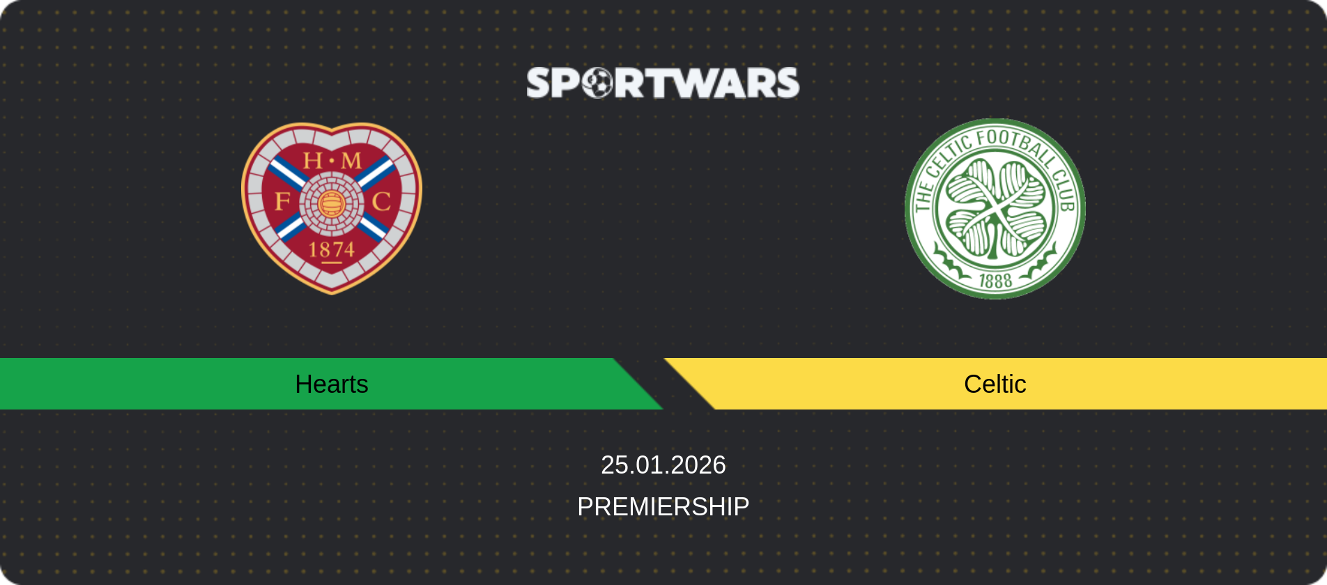 Match prediction Hearts — Celtic, Premiership, 25.01.2026