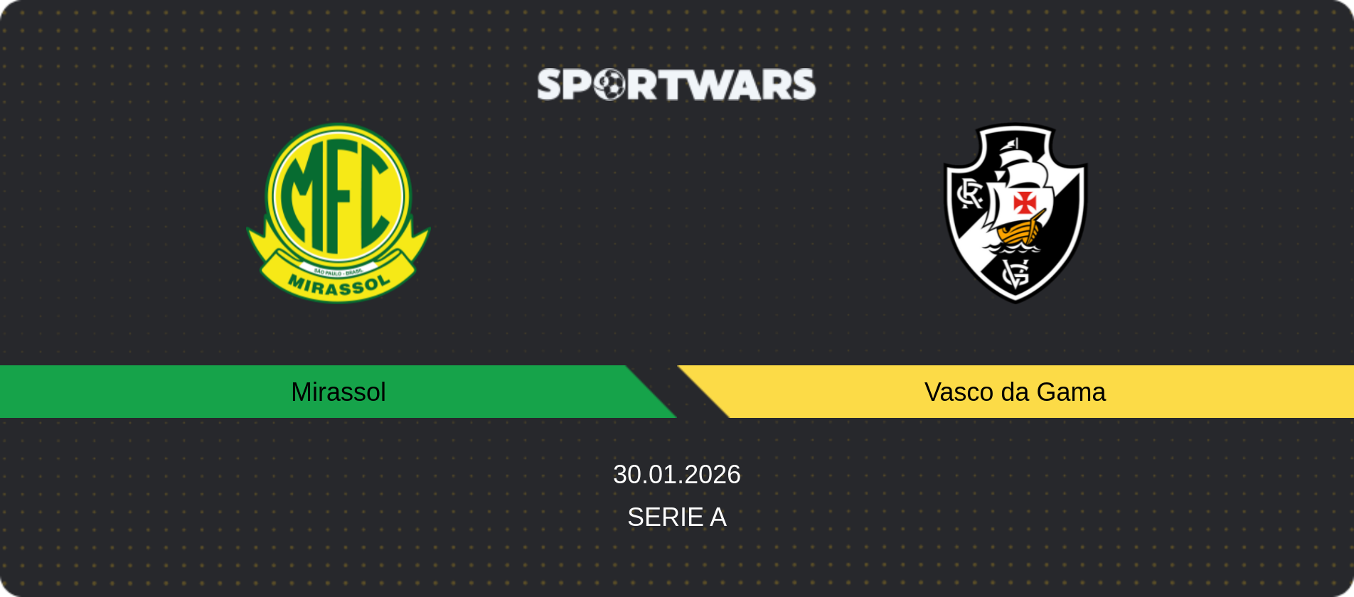 Match prediction Mirassol — Vasco da Gama, Serie A, 30.01.2026