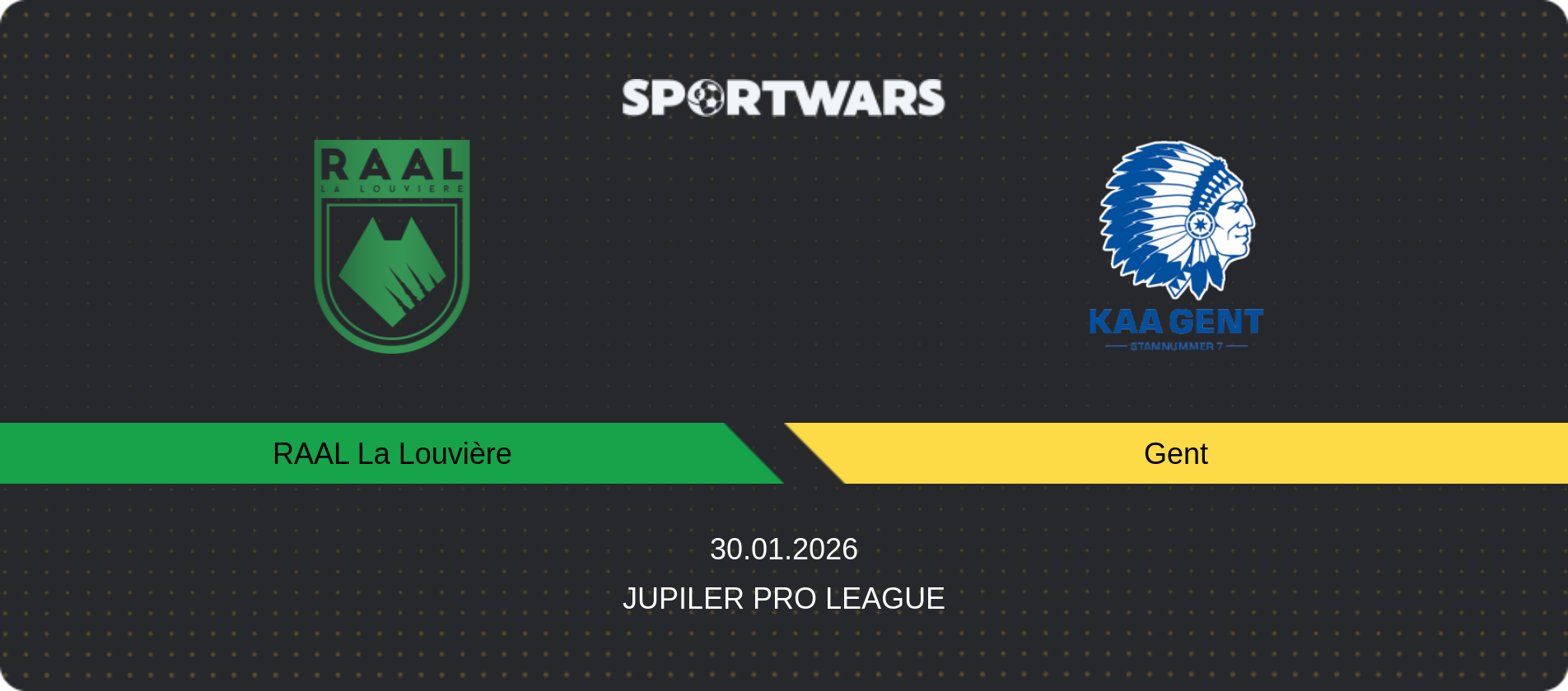 Match prediction RAAL La Louvière — Gent, Jupiler Pro League, 30.01.2026