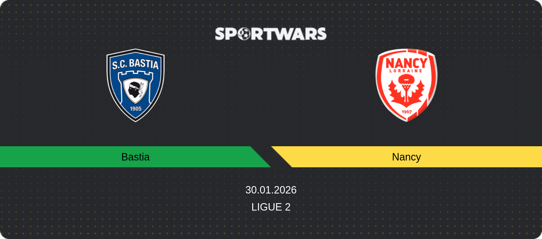 Match prediction Bastia — Nancy, Ligue 2, 30.01.2026