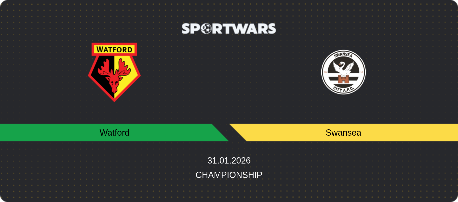 Match prediction Watford — Swansea, Championship, 31.01.2026
