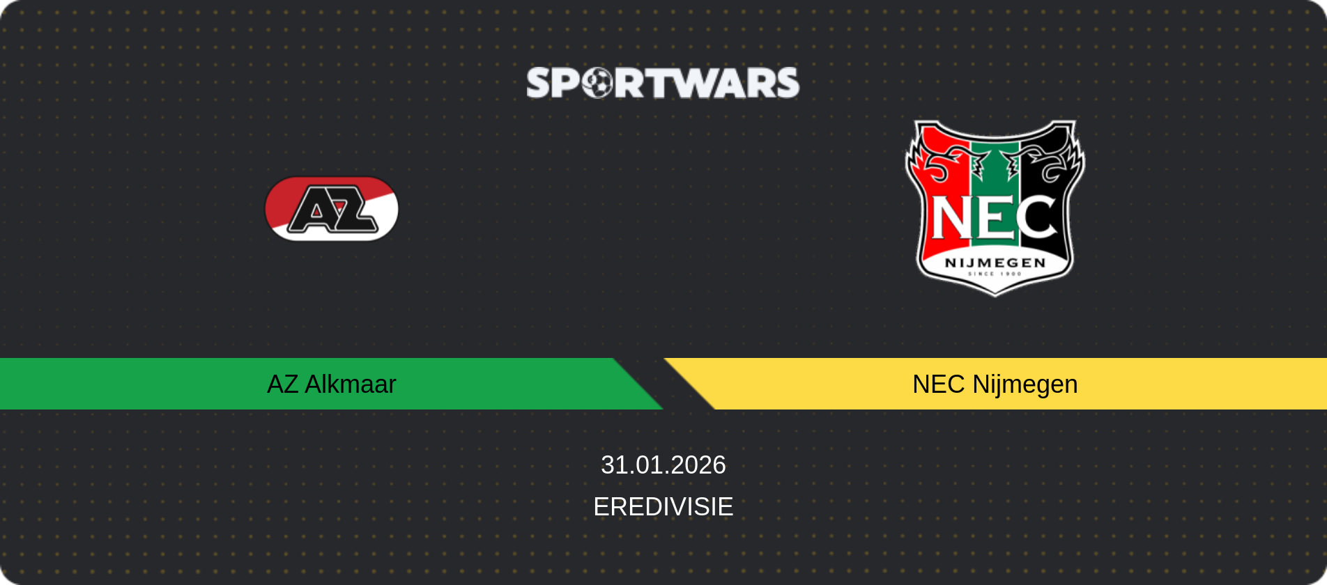 Match prediction AZ Alkmaar — NEC Nijmegen, Eredivisie, 31.01.2026