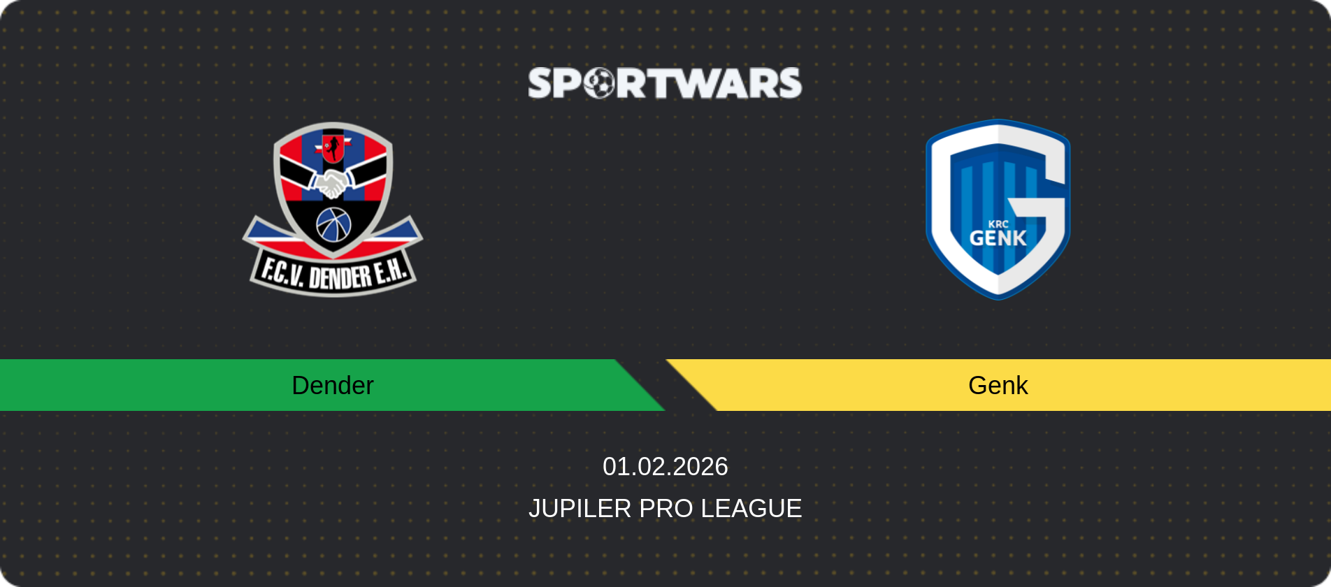 Match prediction Dender — Genk, Jupiler Pro League, 01.02.2026