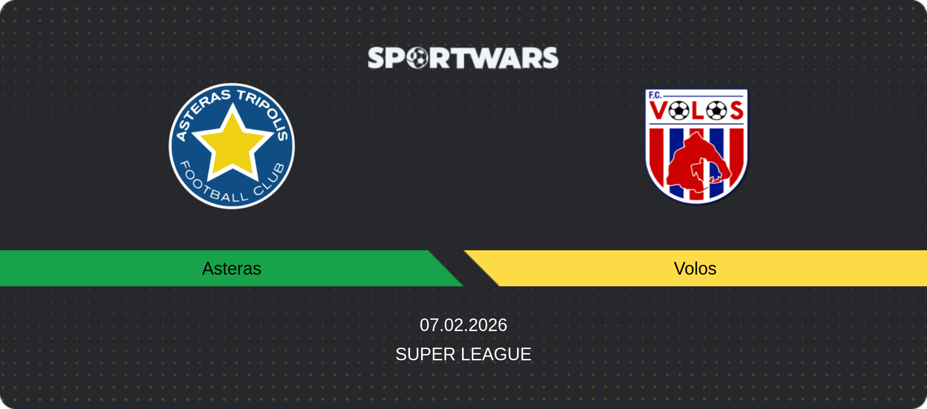 Match prediction Asteras — Volos, Super League, 07.02.2026
