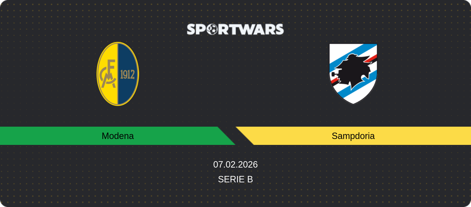 Match prediction Modena — Sampdoria, Serie B, 07.02.2026