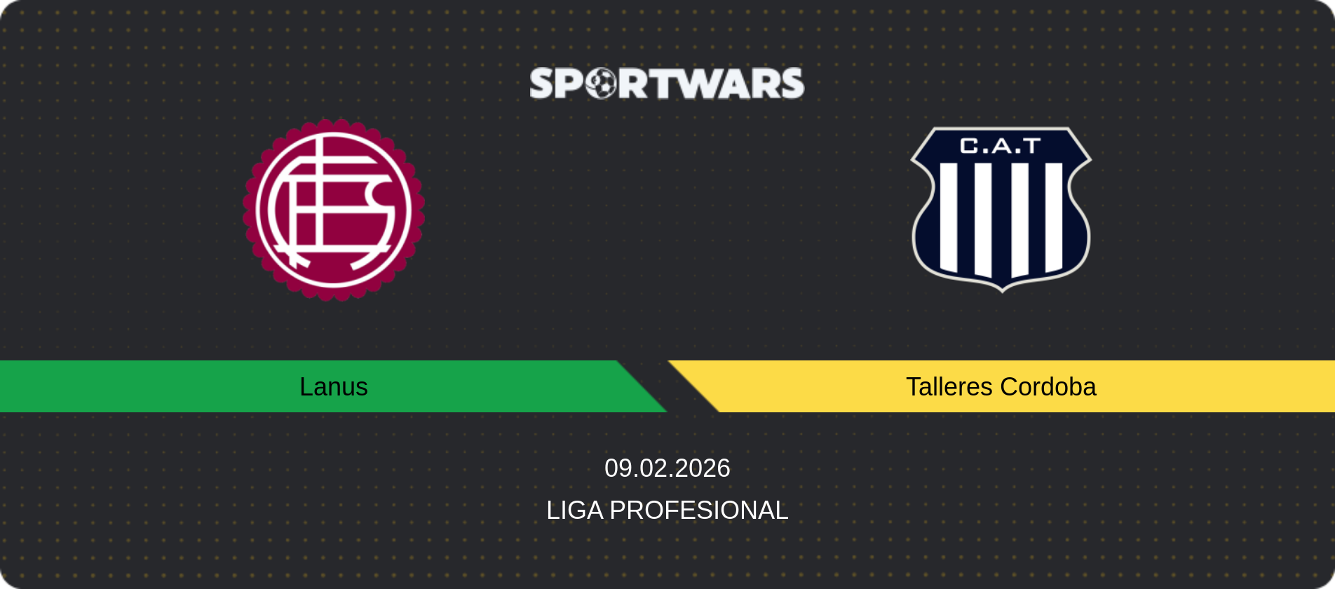Match prediction Lanus — Talleres Cordoba, Liga Profesional, 09.02.2026