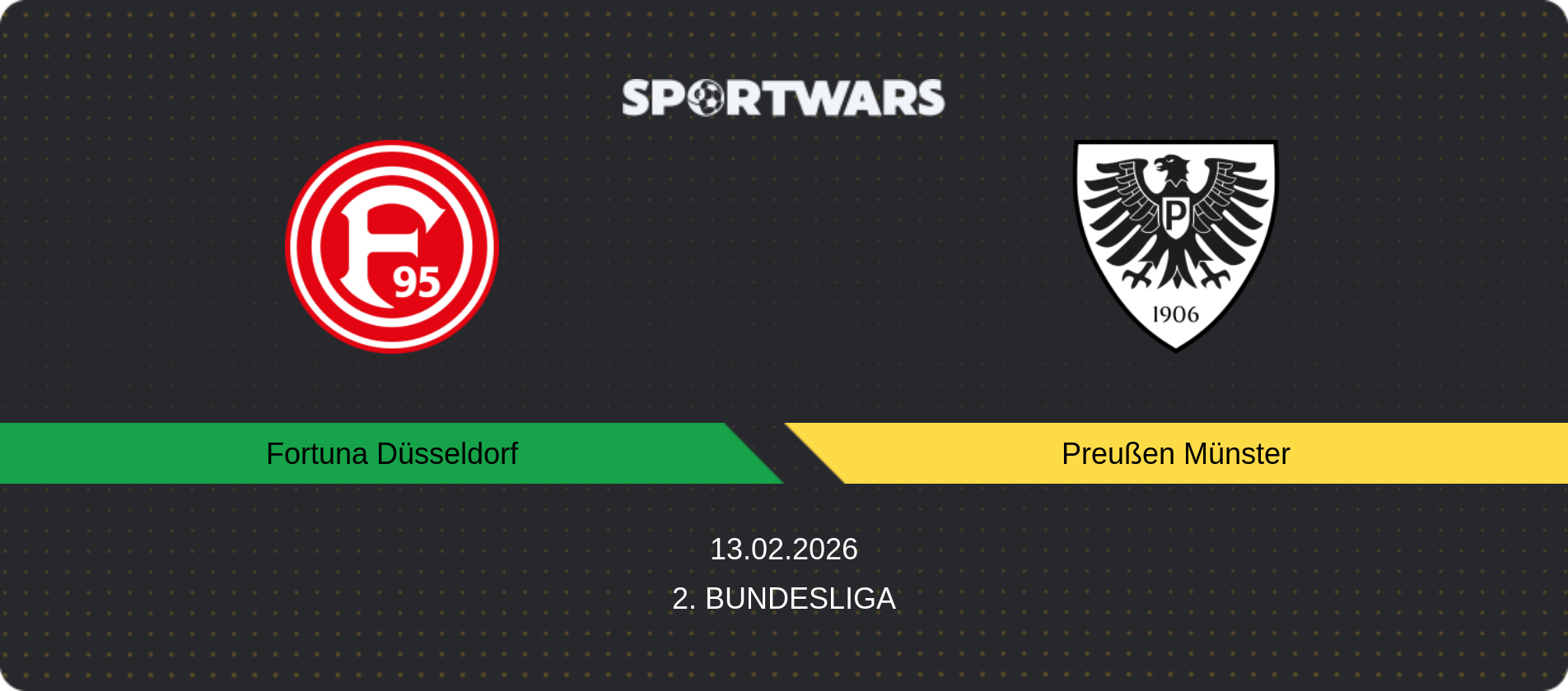 Match prediction Fortuna Düsseldorf — Preußen Münster, 2. Bundesliga, 13.02.2026