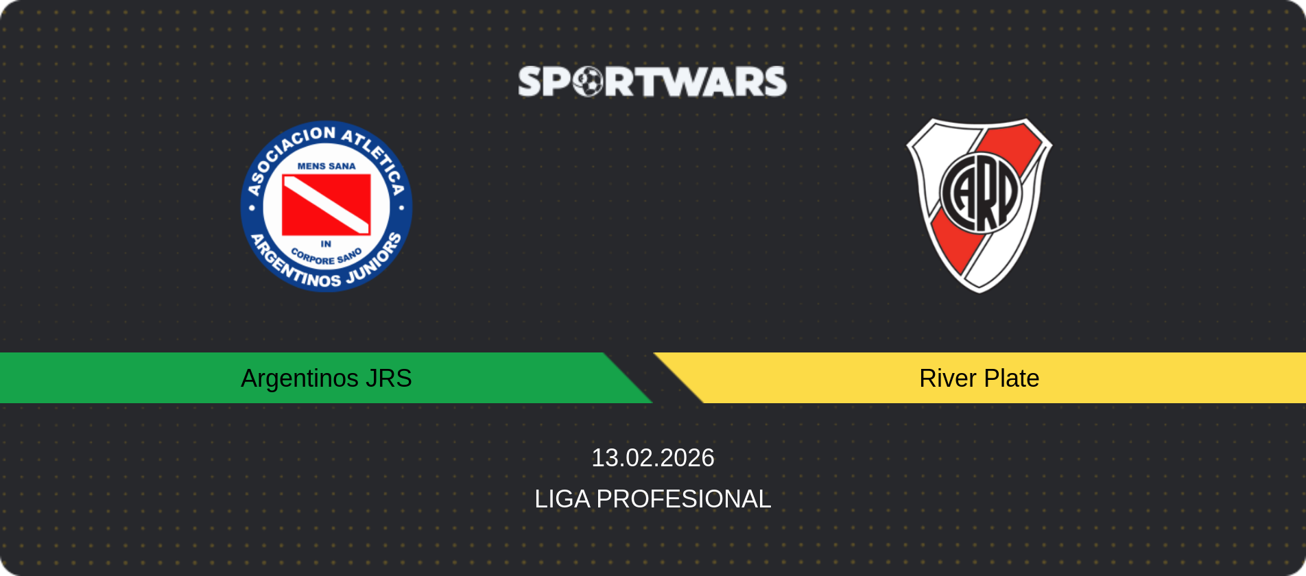 Match prediction Argentinos JRS — River Plate, Liga Profesional, 13.02.2026