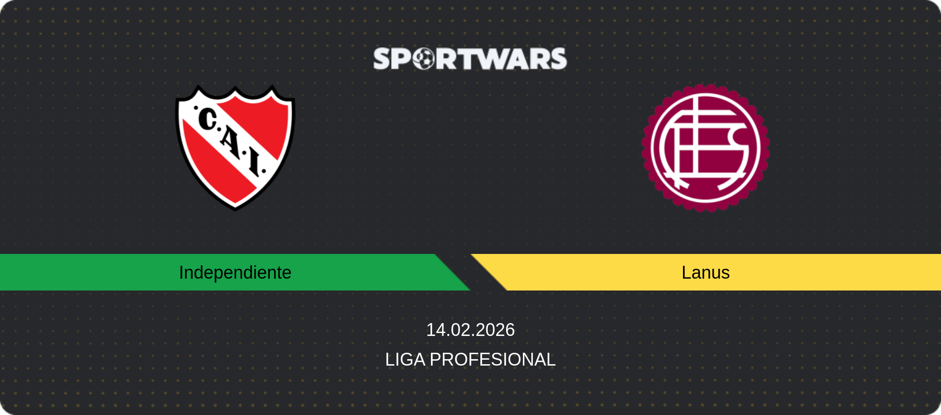 Match prediction Independiente — Lanus, Liga Profesional, 14.02.2026
