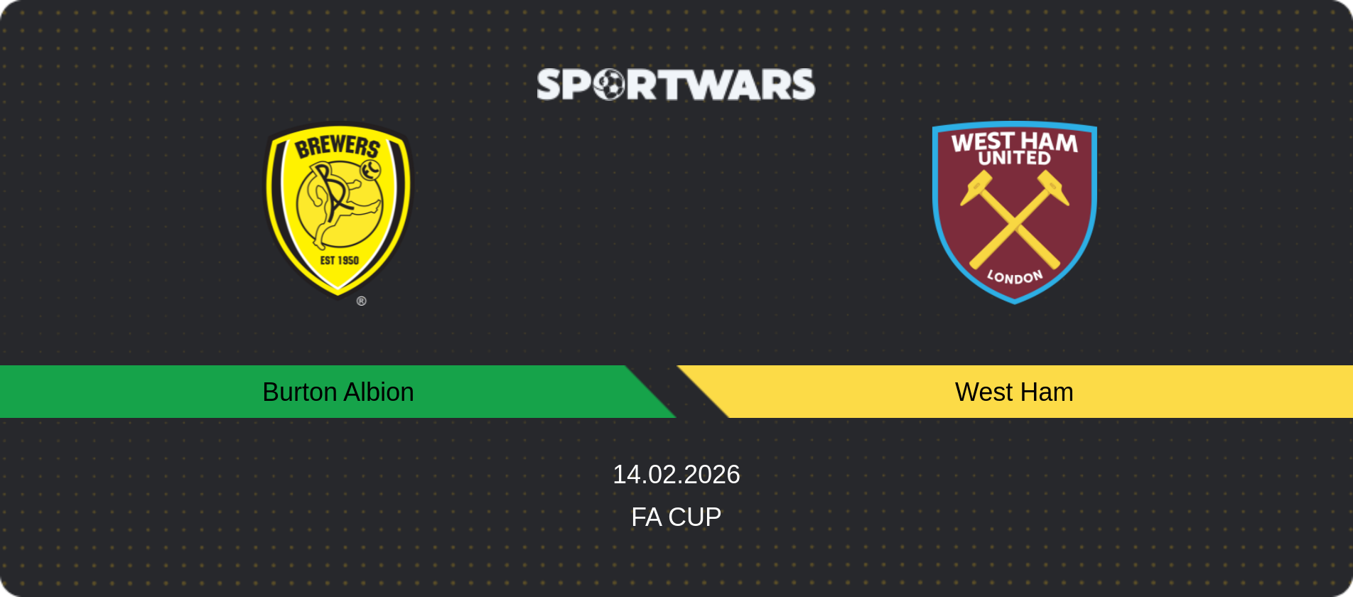 Match prediction Burton Albion — West Ham, FA Cup, 14.02.2026
