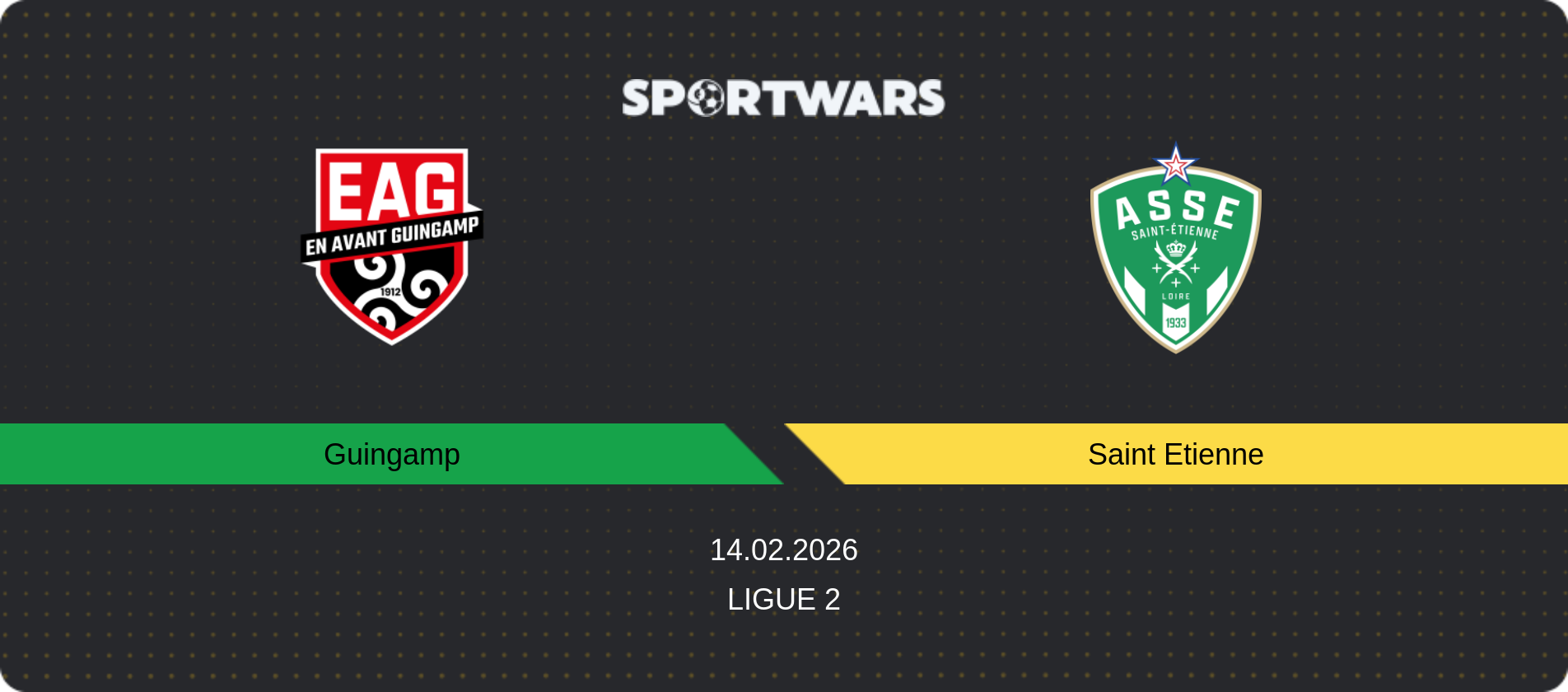Match prediction Guingamp — Saint Etienne, Ligue 2, 14.02.2026