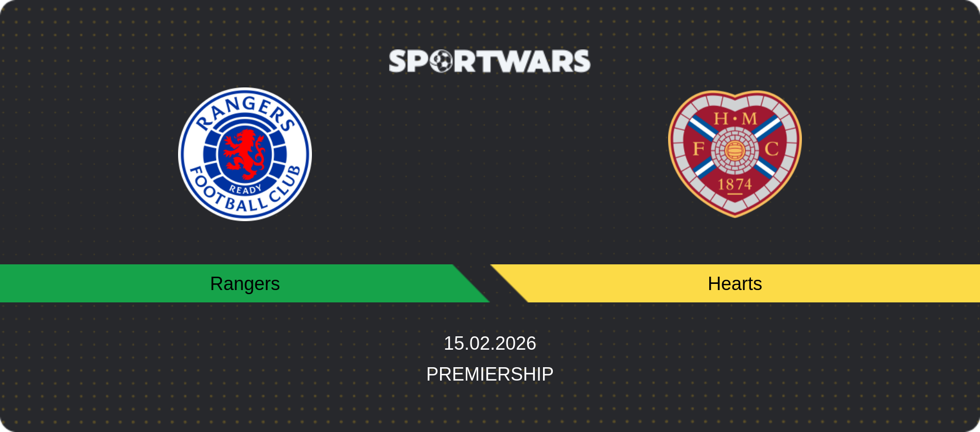 Match prediction Rangers — Hearts, Premiership, 15.02.2026