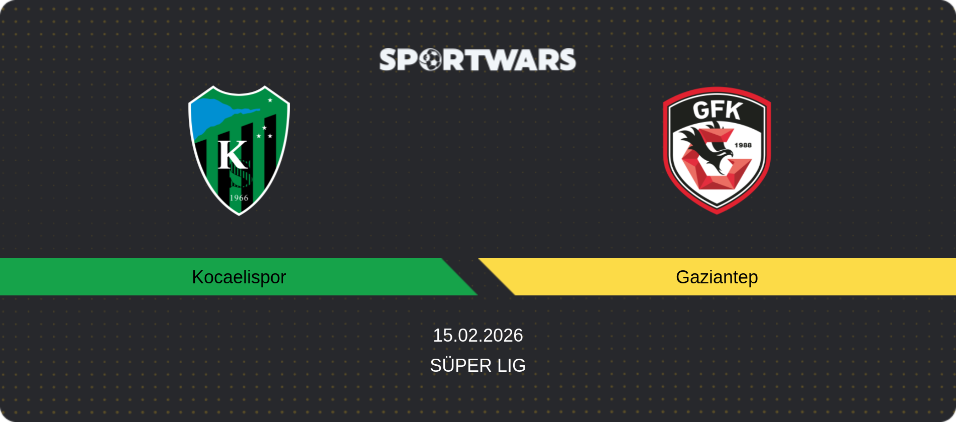 Match prediction Kocaelispor — Gaziantep, Süper Lig, 15.02.2026