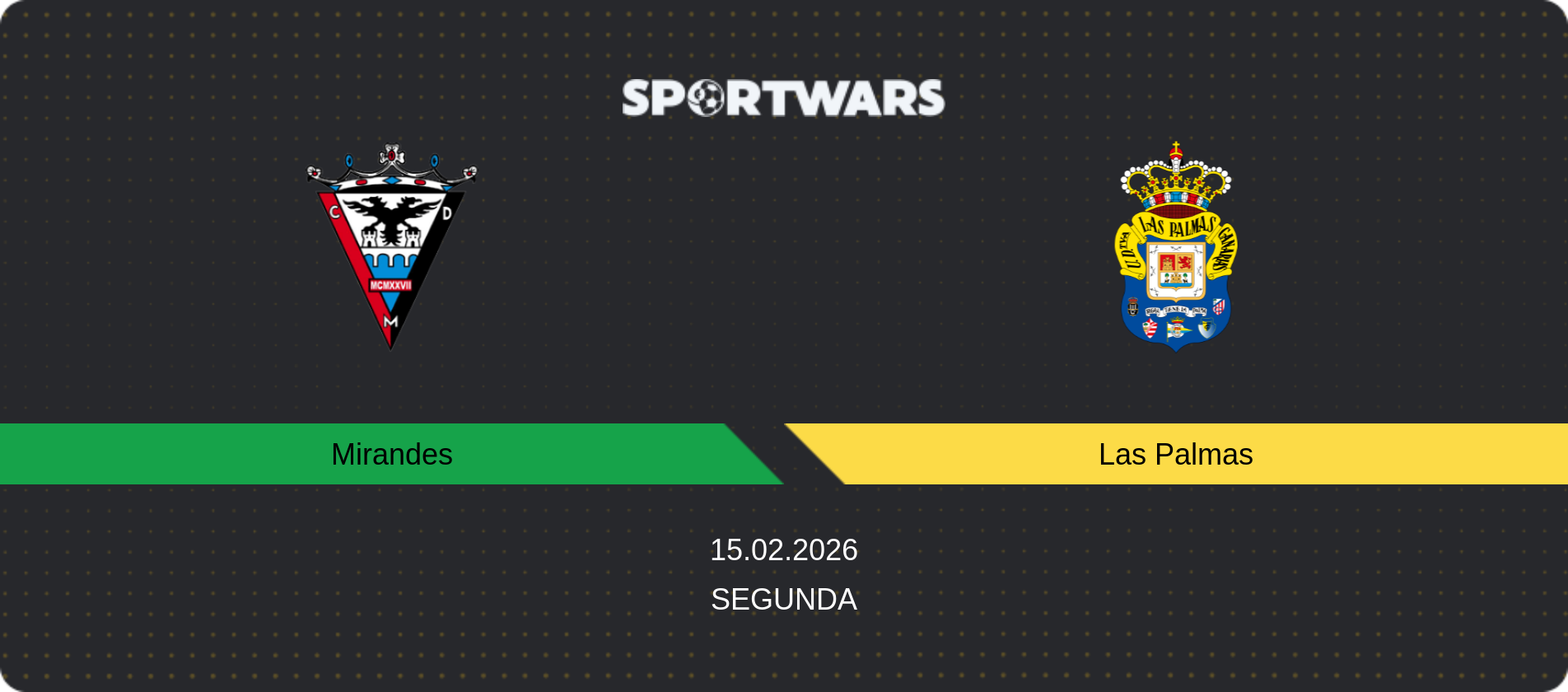 Match prediction Mirandes — Las Palmas, Segunda, 15.02.2026
