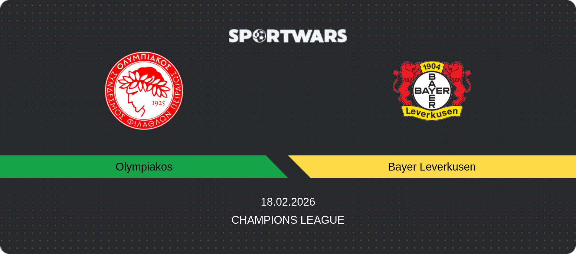 Match prediction Olympiakos — Bayer Leverkusen, Champions League, 18.02.2026
