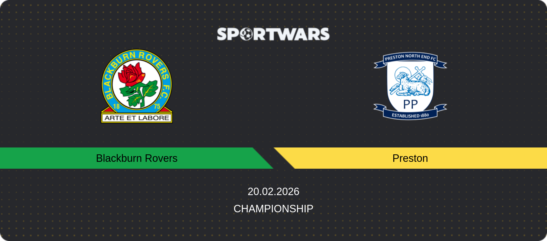 Match prediction Blackburn Rovers — Preston, Championship, 20.02.2026