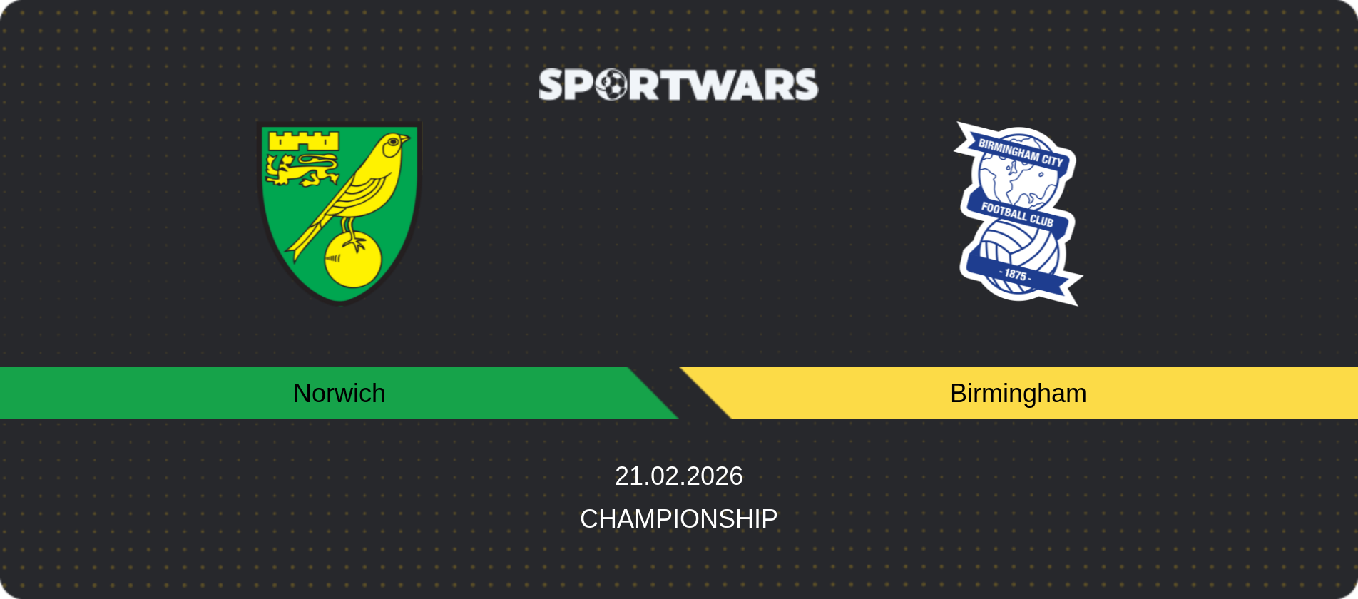 Match prediction Norwich — Birmingham, Championship, 21.02.2026