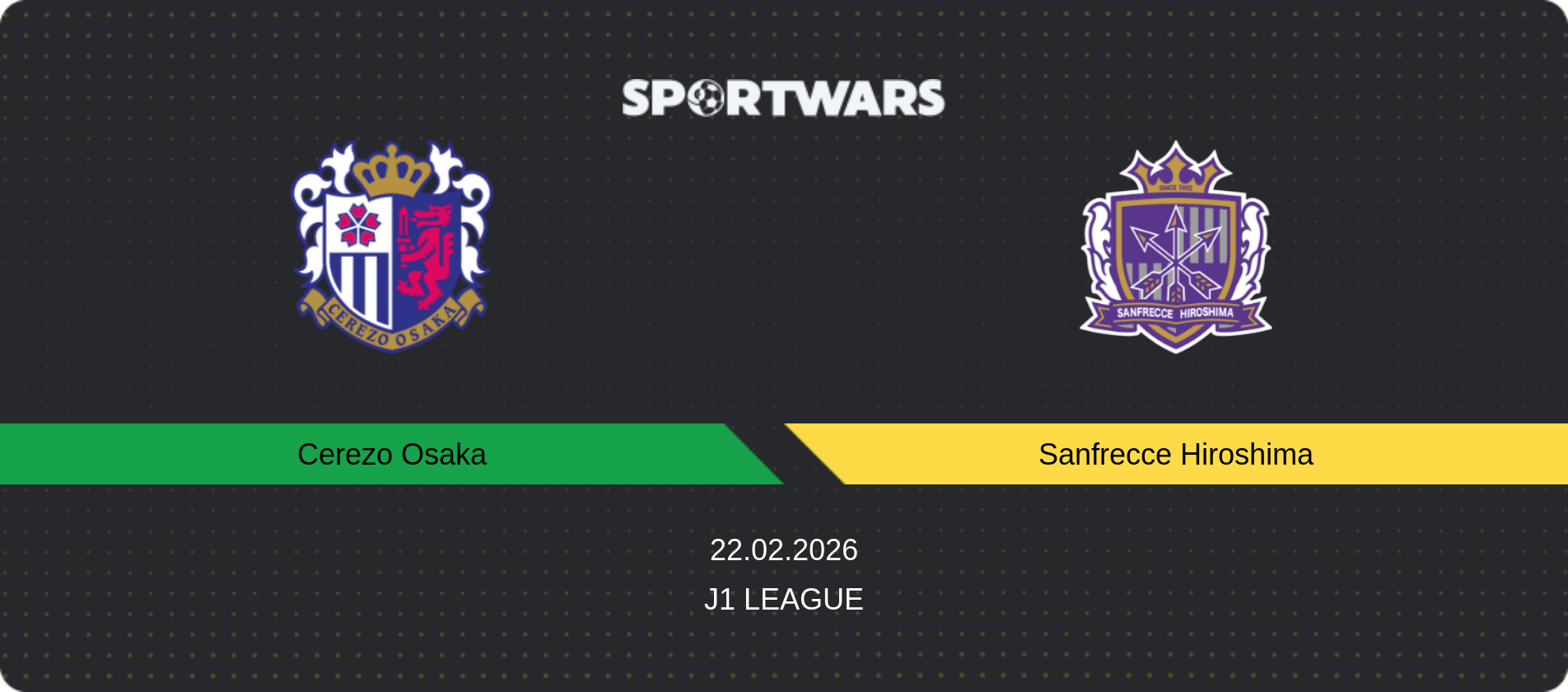 Match prediction Cerezo Osaka — Sanfrecce Hiroshima, J1 League, 22.02.2026