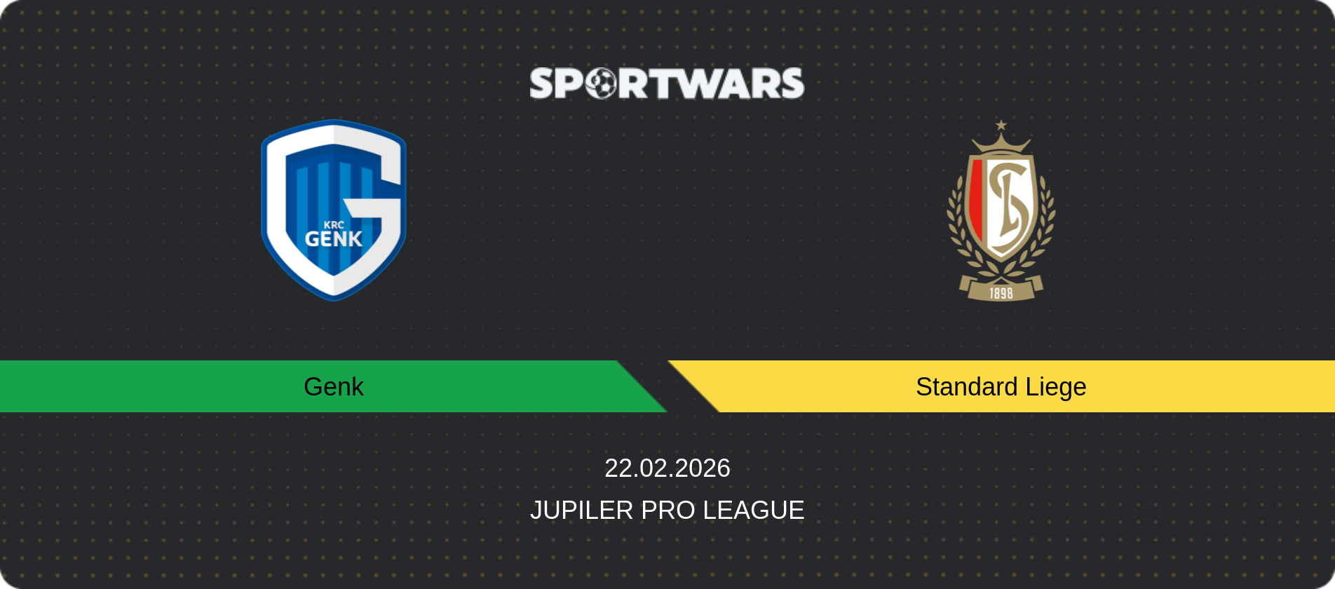 Match prediction Genk — Standard Liege, Jupiler Pro League, 22.02.2026