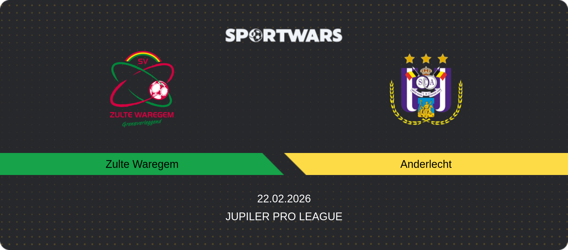 Match prediction Zulte Waregem — Anderlecht, Jupiler Pro League, 22.02.2026