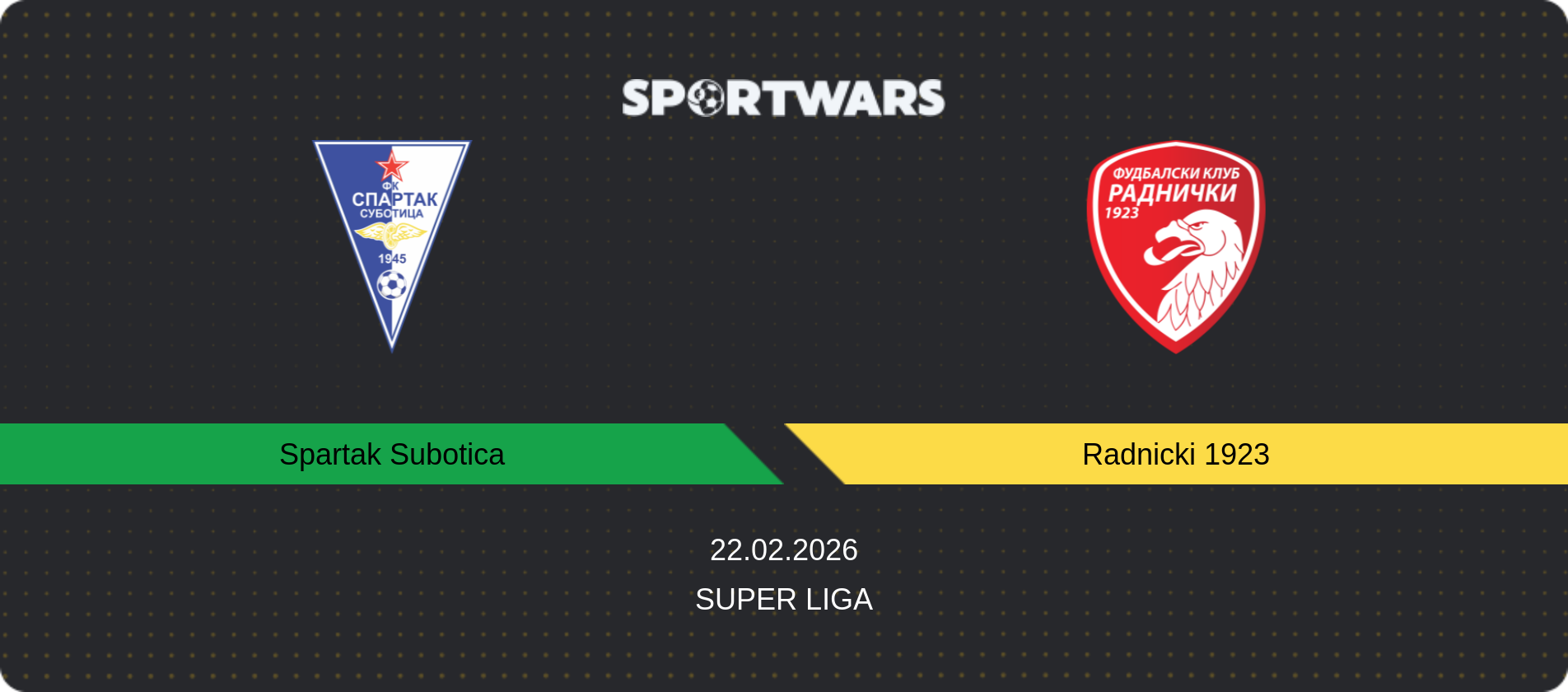 Match prediction Spartak Subotica — Radnicki 1923, Super Liga, 22.02.2026
