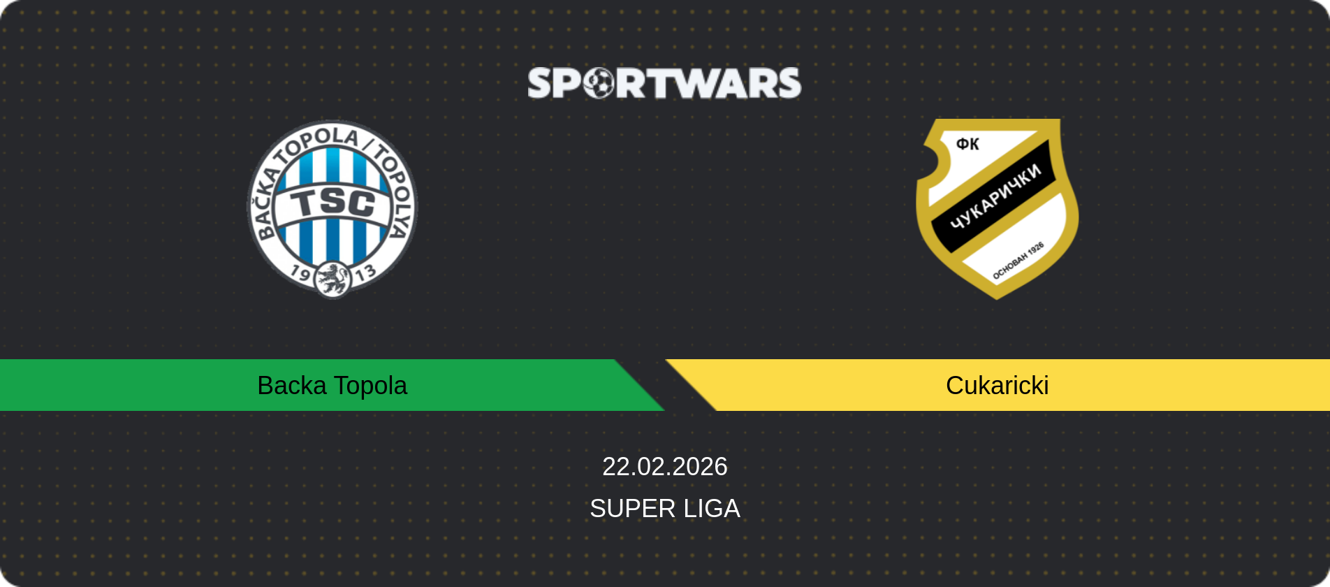 Match prediction Backa Topola — Cukaricki, Super Liga, 22.02.2026