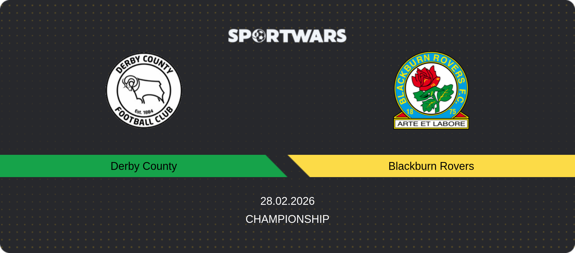 Match prediction Derby County — Blackburn Rovers, Championship, 28.02.2026