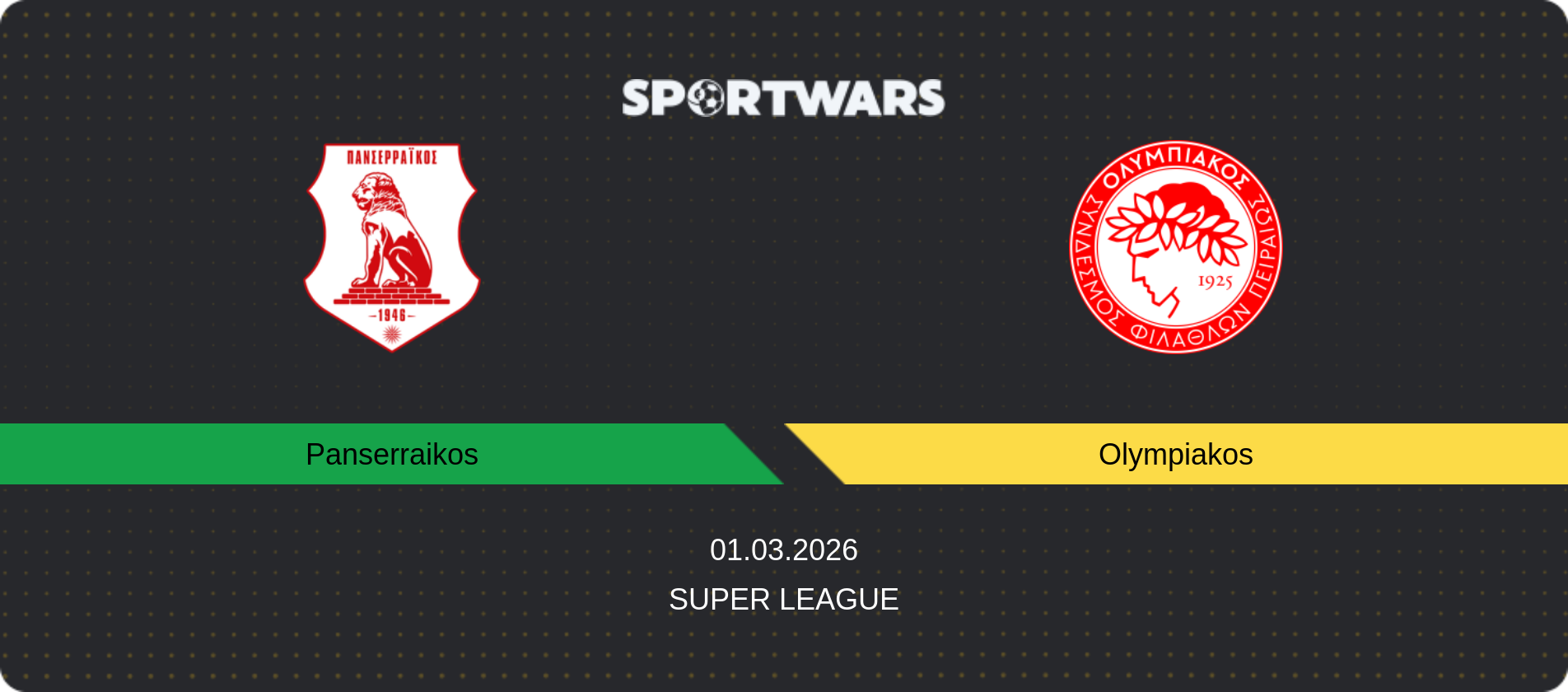 Match prediction Panserraikos — Olympiakos, Super League, 01.03.2026
