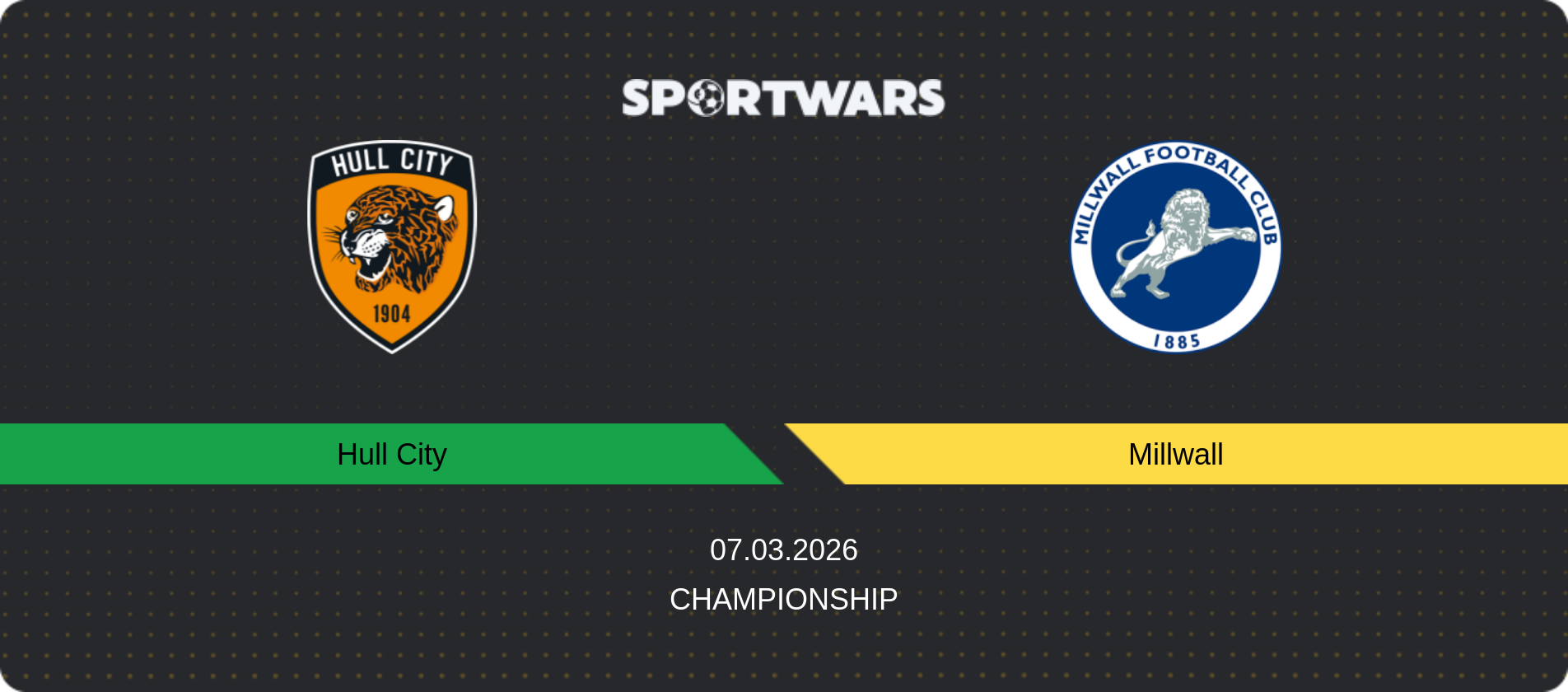 Match prediction Hull City — Millwall, Championship, 07.03.2026