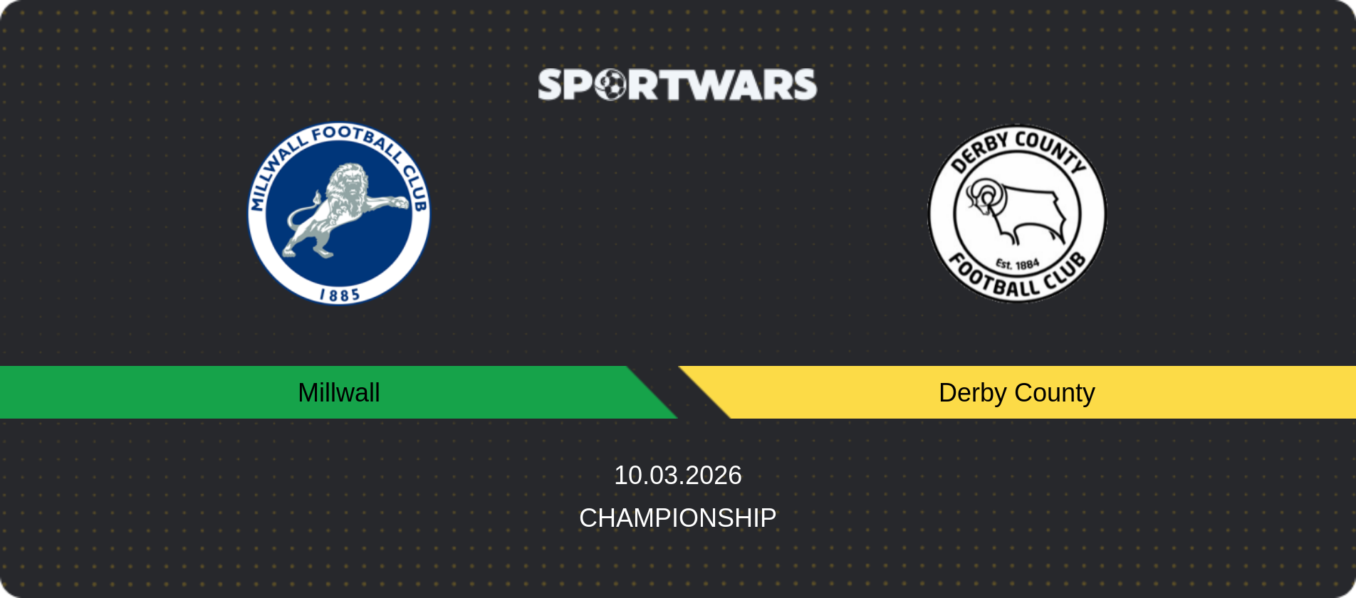 Match prediction Millwall — Derby County, Championship, 10.03.2026