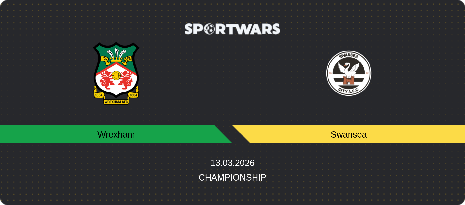 Match prediction Wrexham — Swansea, Championship, 13.03.2026