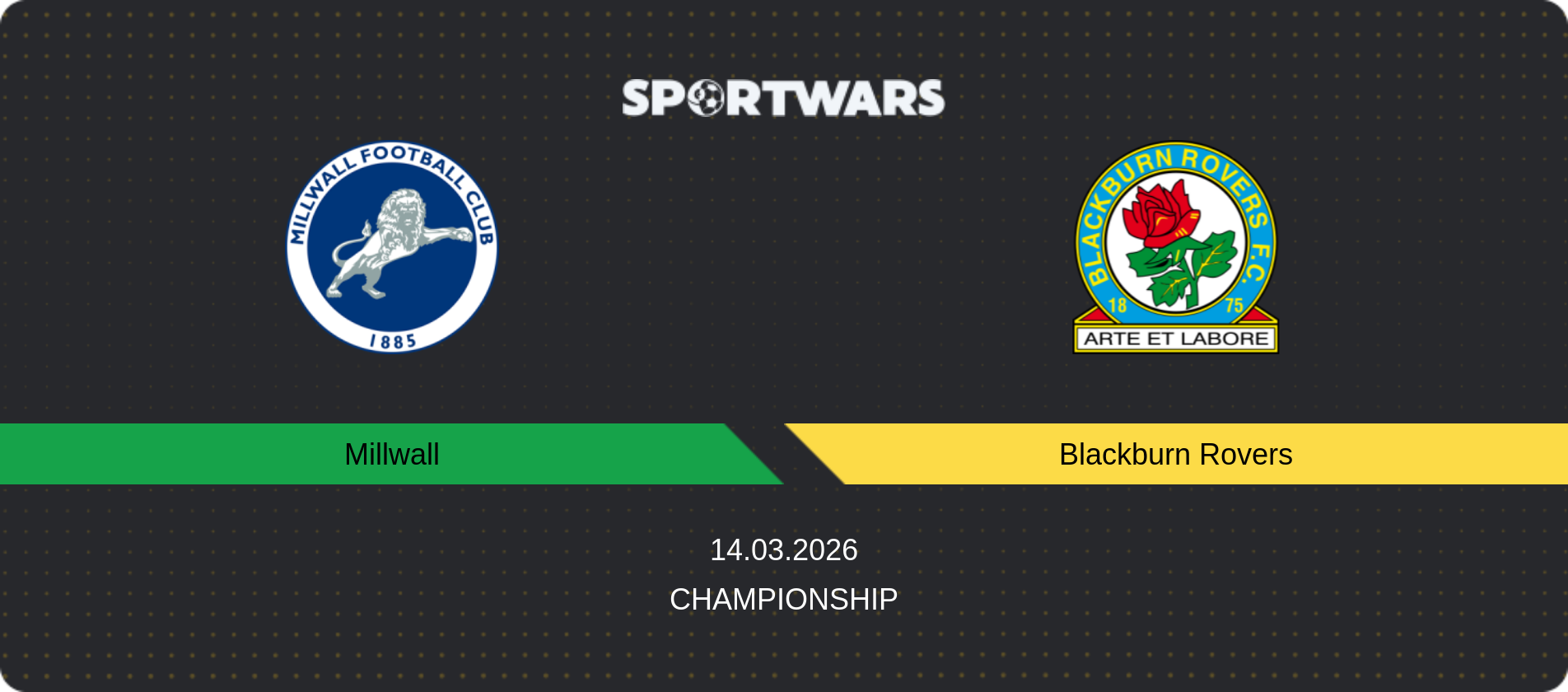 Match prediction Millwall — Blackburn Rovers, Championship, 14.03.2026