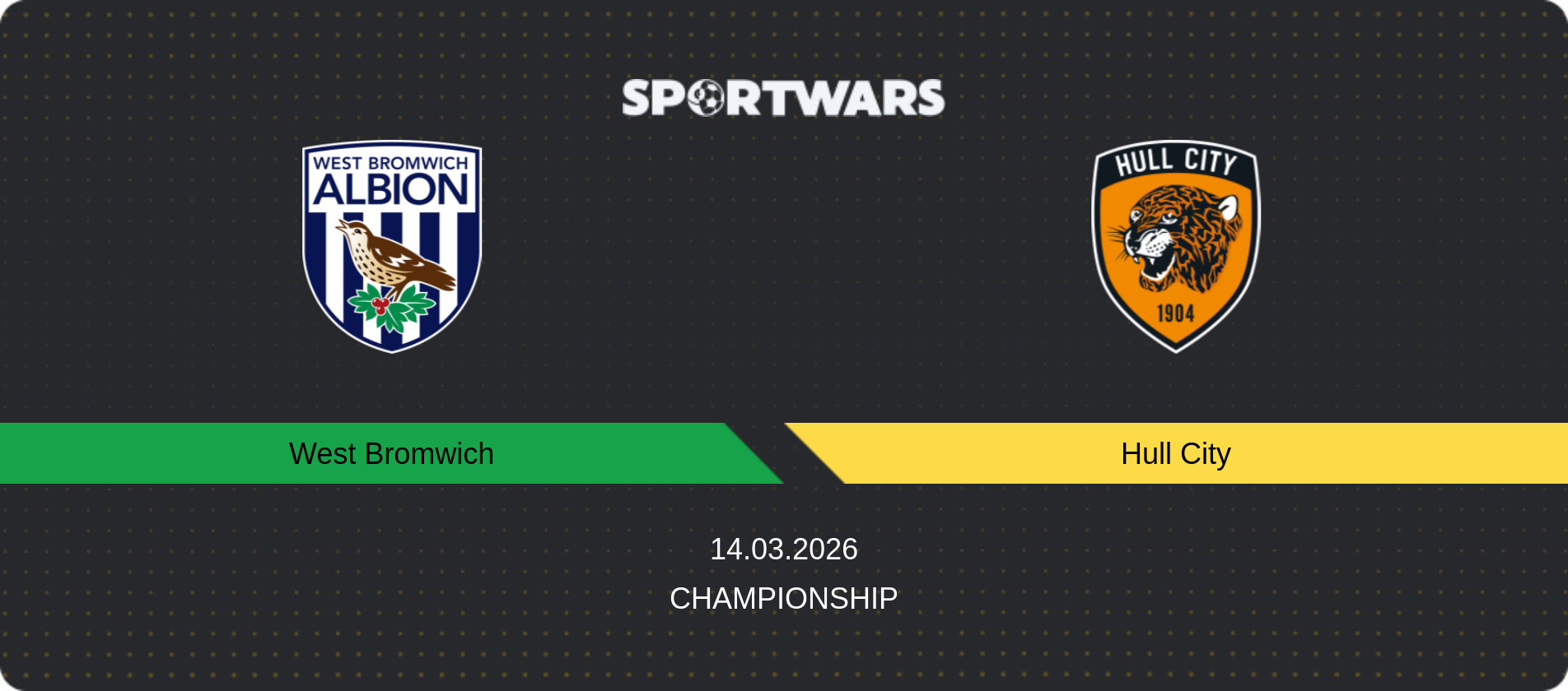 Match prediction West Bromwich — Hull City, Championship, 14.03.2026